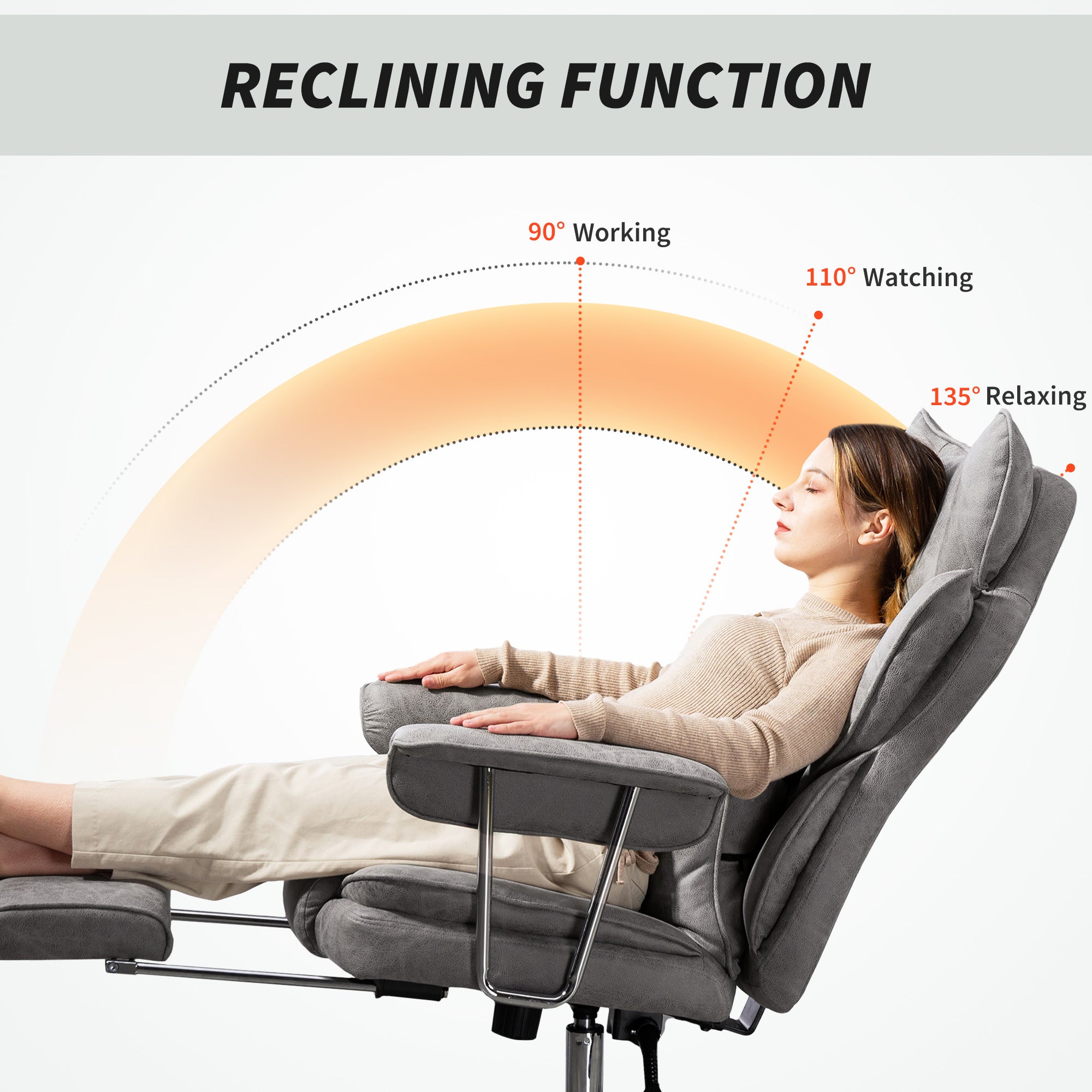 HOMCOM Leathaire Reclining Office Chair with Lumbar Support Pillow - Grey - North Peak Garden Furniture