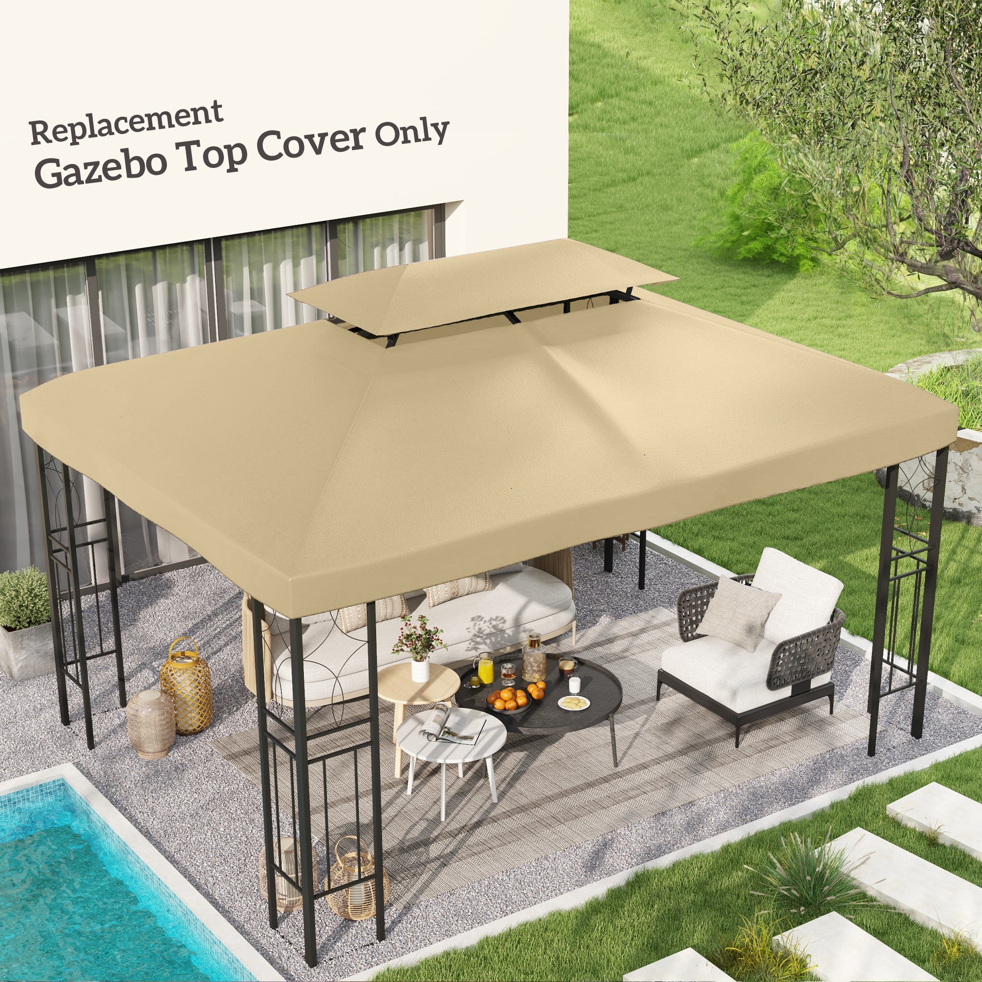 Outsunny Gazebo Roof Replacement, for 3 x 4m Frames - Cream - North Peak Garden Furniture