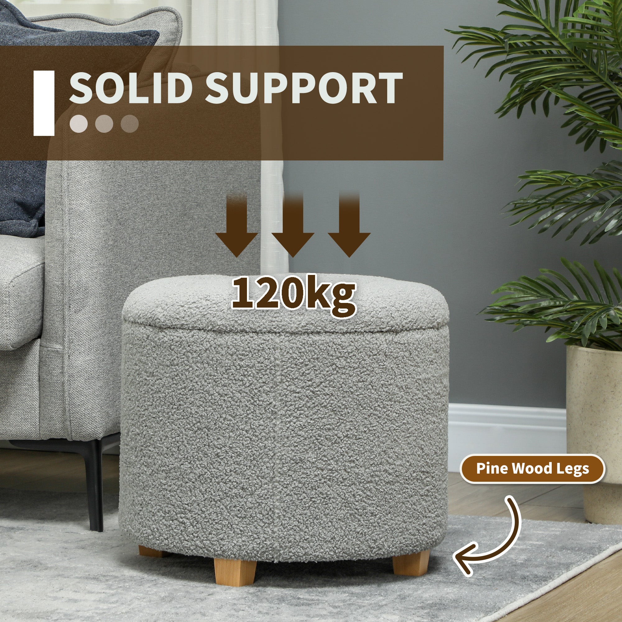 HOMCOM 31.8L Teddy Fleece Storage Ottoman - Dark Grey - North Peak Garden Furniture