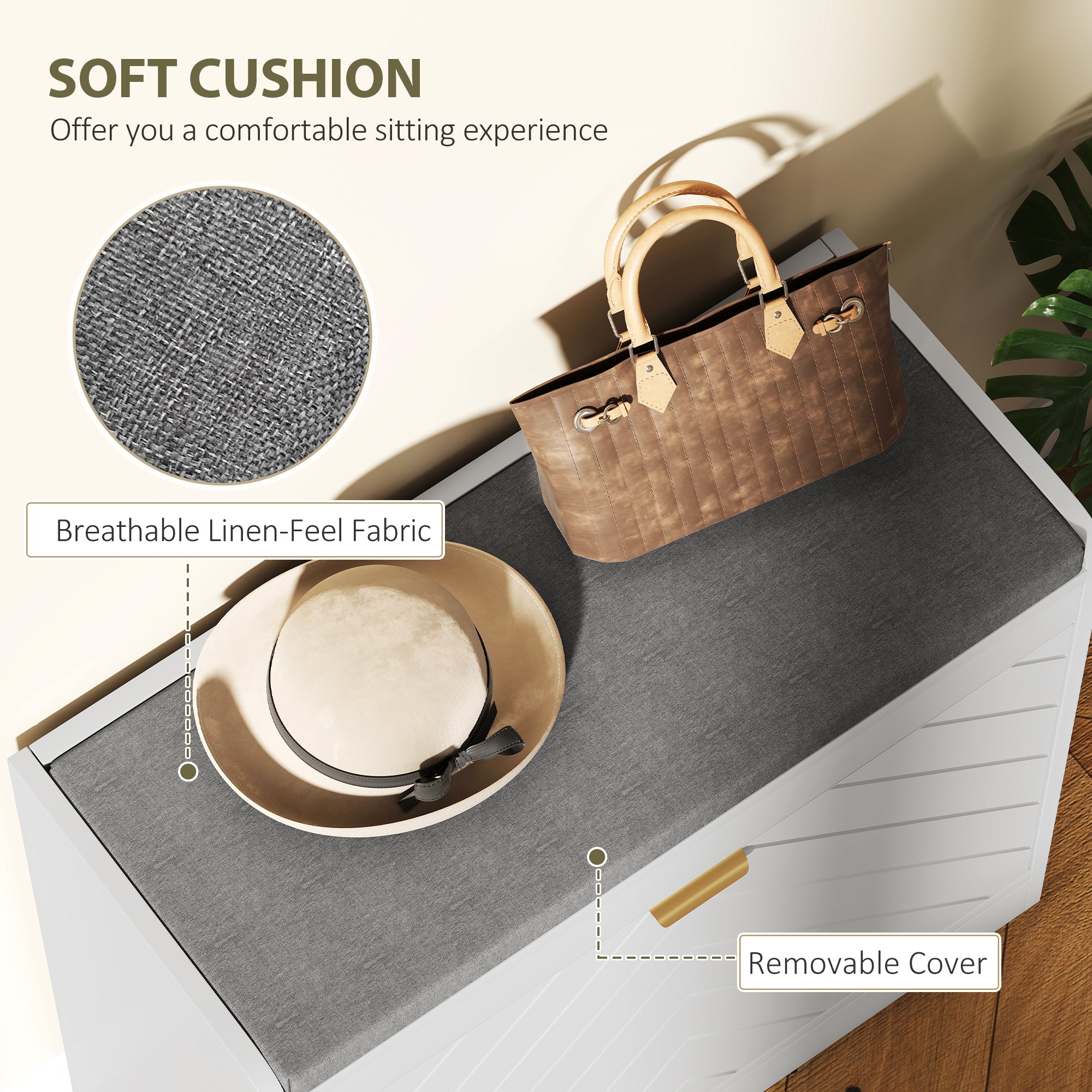 HOMCOM Shoe Storage with Seat, Upholstered Entryway Bench, Shoe Bench with 1 Flip Drawer and 4 Vents for 5 Pairs of Shoes