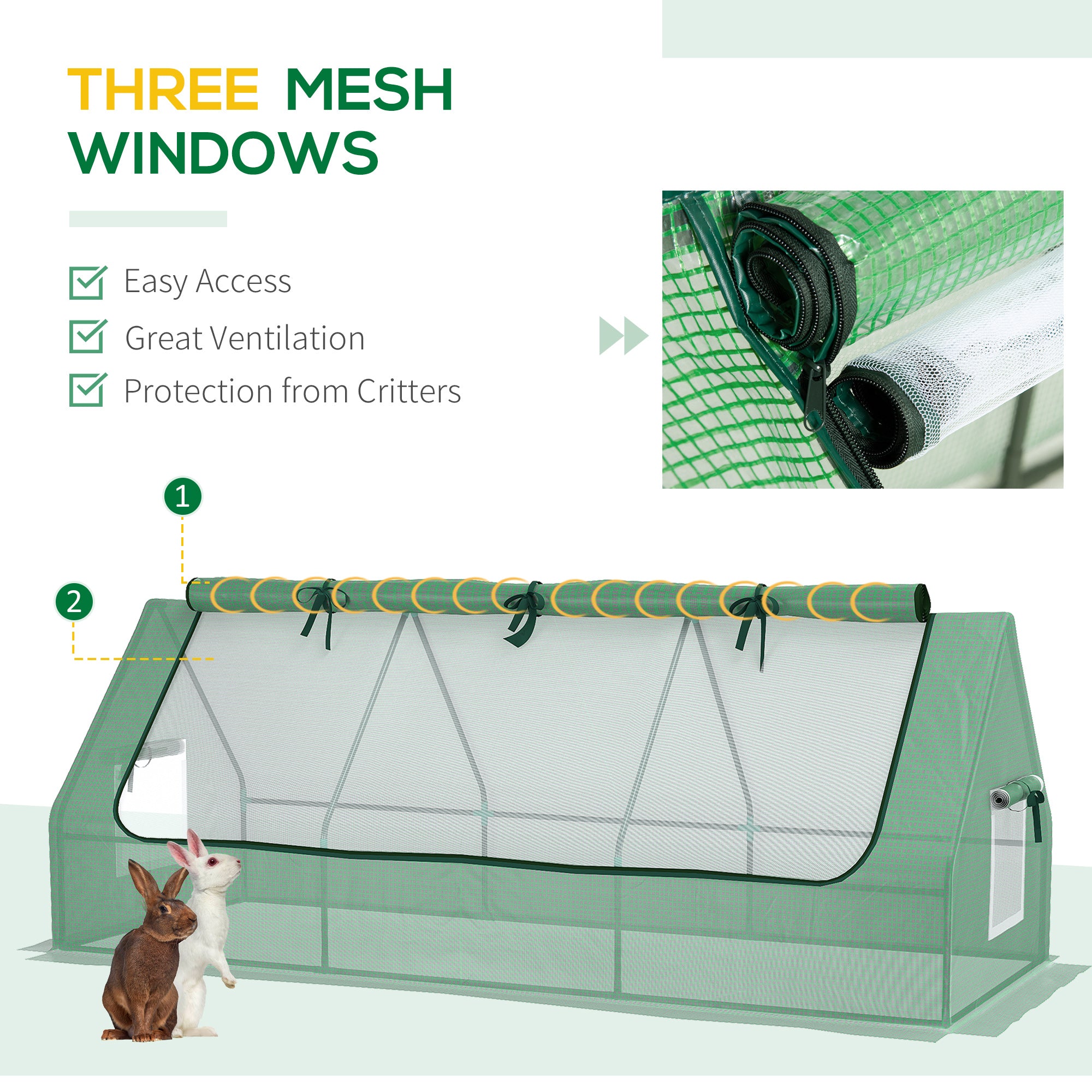Outsunny Portable Small Polytunnel, Mini Greenhouse with Mesh Windows for Indoor and Outdoor, 240x90x90cm, Green - North Peak Garden Furniture