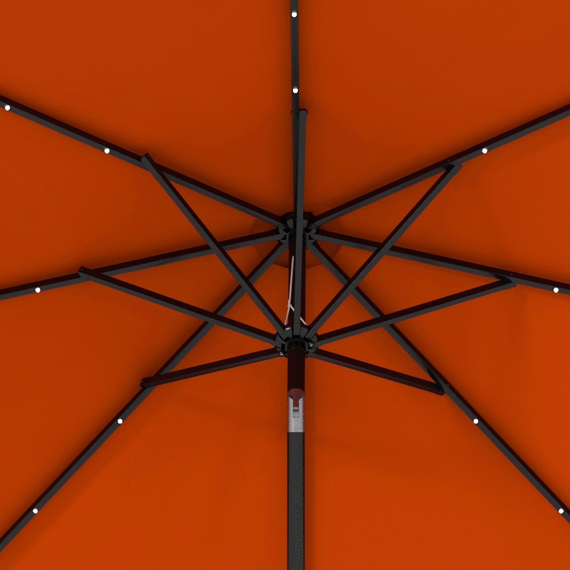 Outsunny 2.7m Outdoor Patio Garden Umbrella Parasol with Tilt Crank and 24 LEDs Lights, Orange - North Peak Garden Furniture