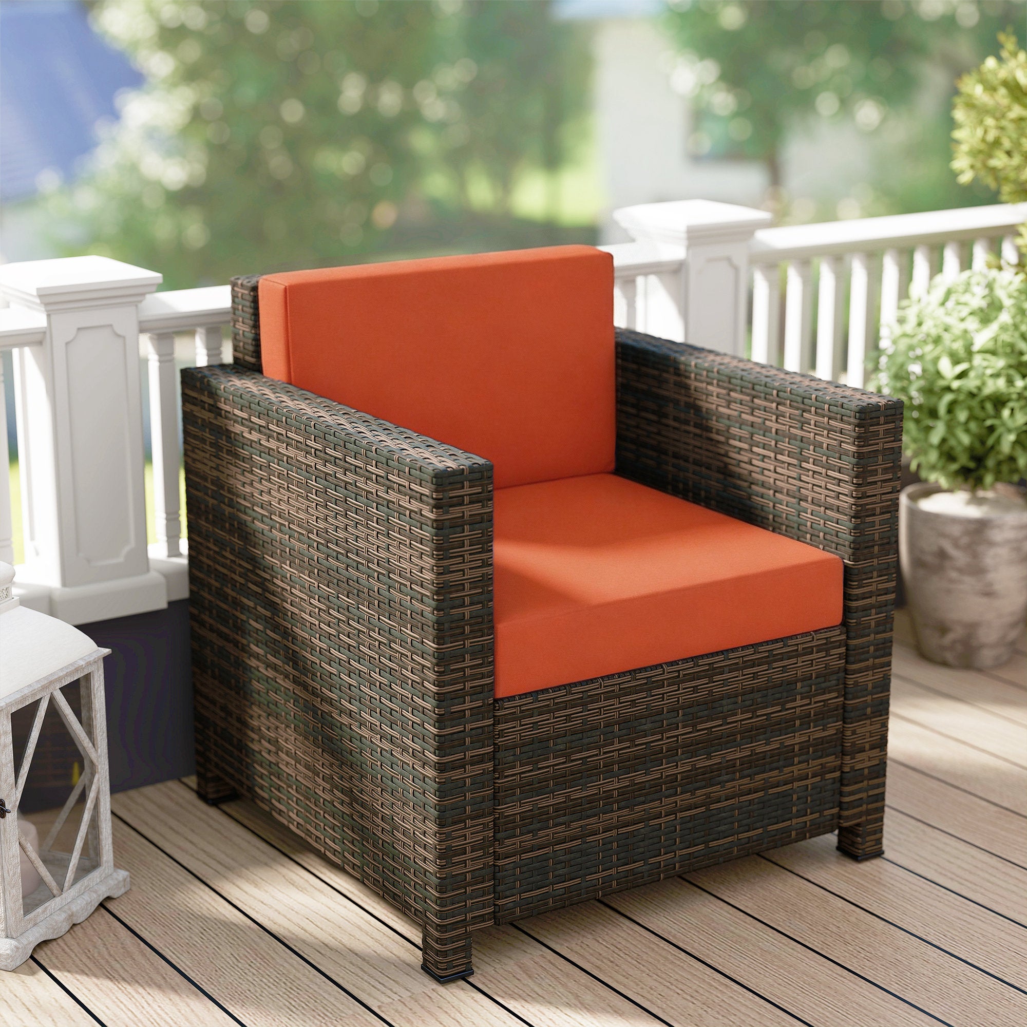 Outsunny PE Rattan Garden Armchair with Cushion - Mixed Brown/Orange