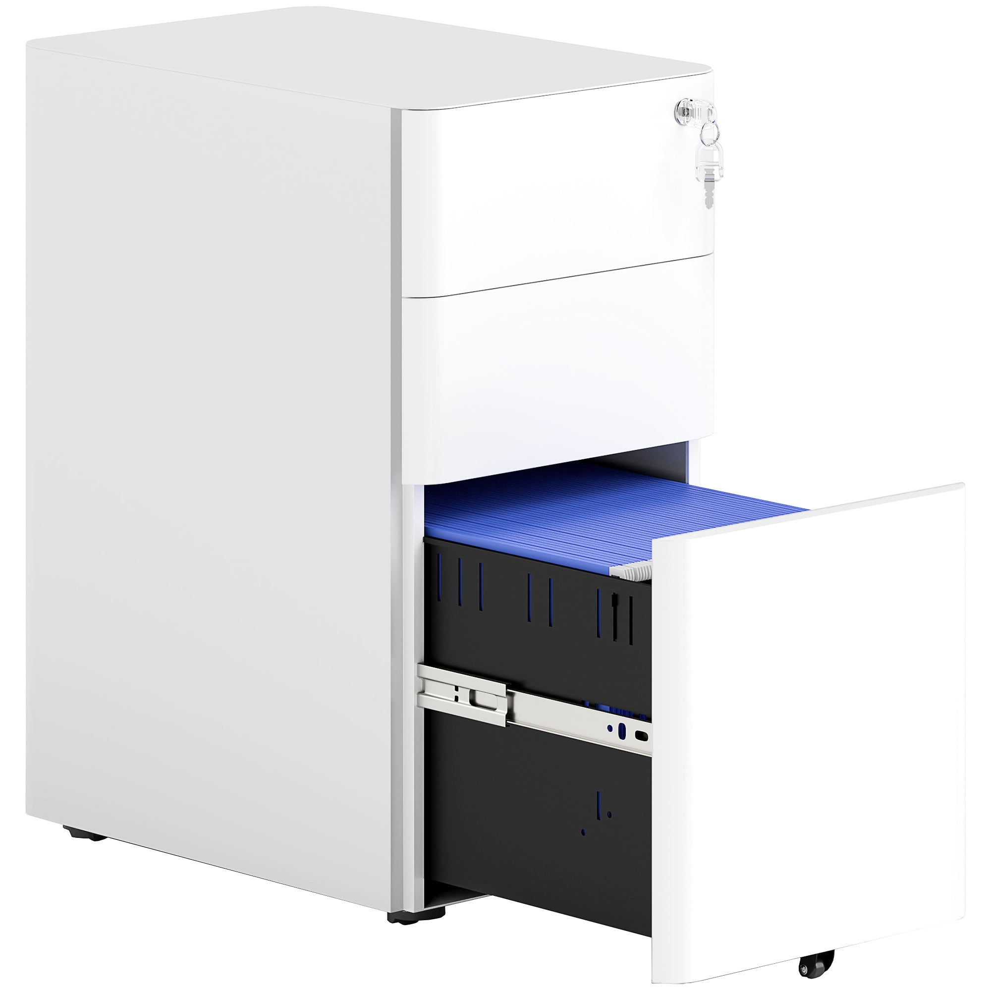 Vinsetto 3-Drawer Steel Filing Cabinet with Lock - White - North Peak Garden Furniture