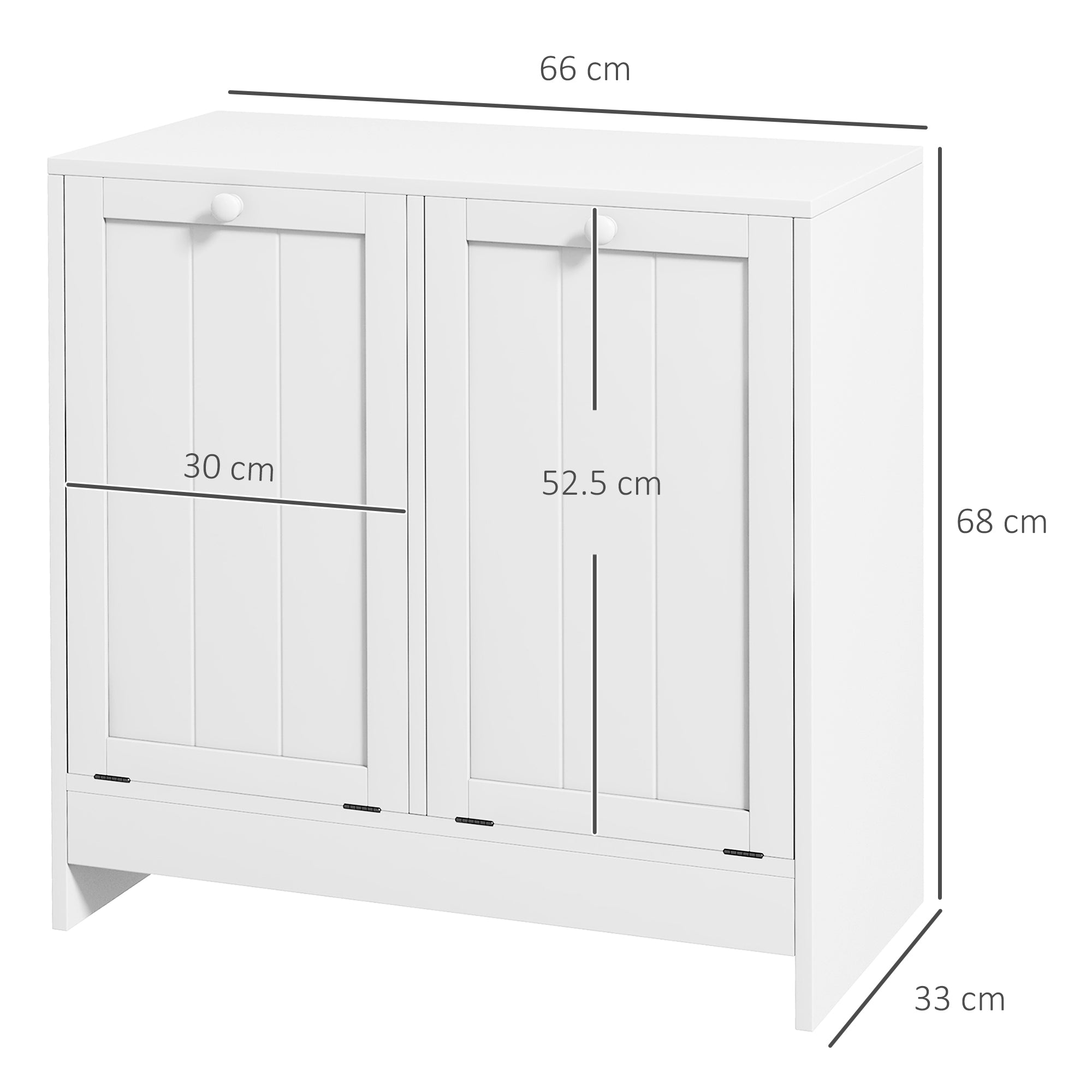 kleankin Double Hamper Laundry Storage Cabinet - White - North Peak Garden Furniture