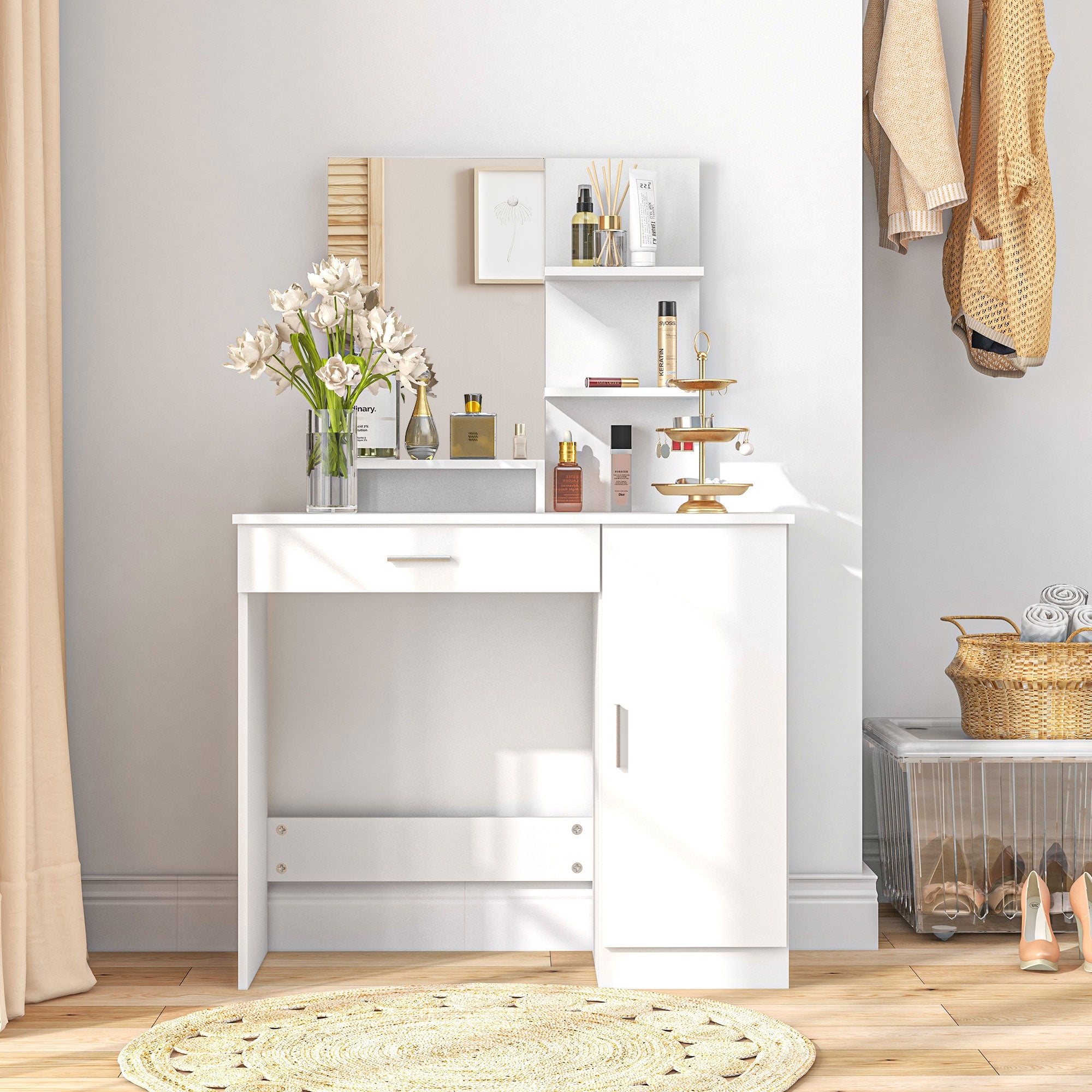 HOMCOM Simple and Modern Dressing Table, with Storage - White