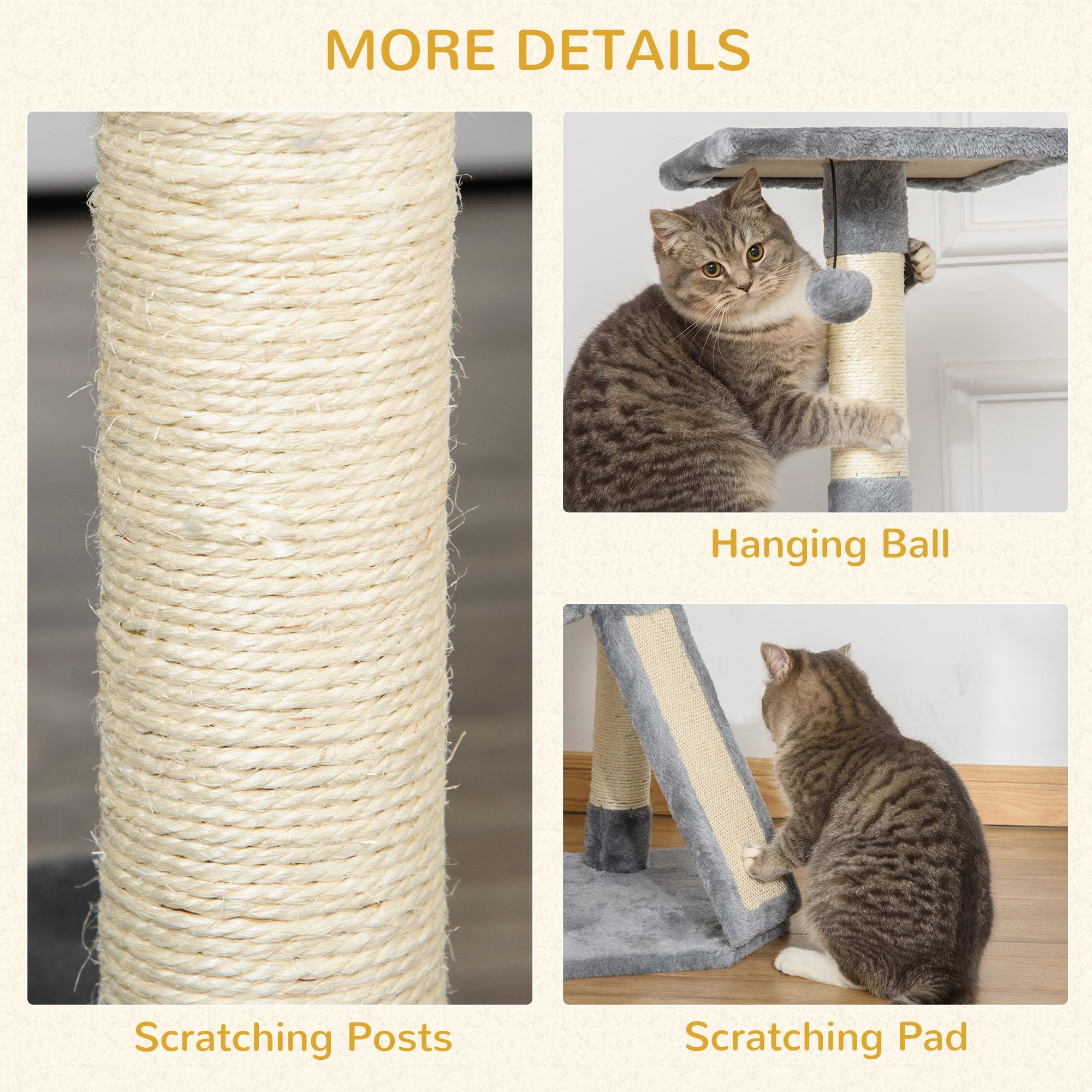 PawHut Corner Cat Tree for Indoor Cats, Kitten Tower with Scratching Post House Ladder Toy - Grey - North Peak Garden Furniture