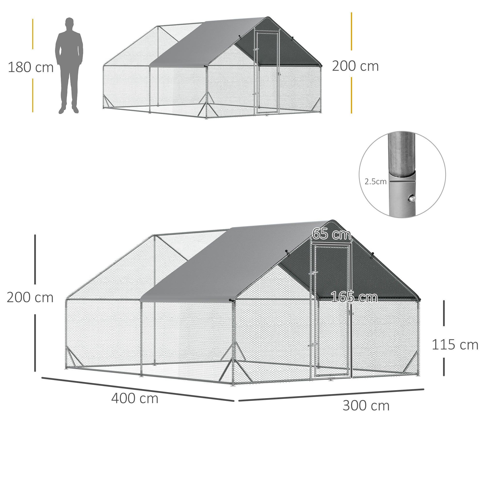 PawHut Chicken Run Galvanised Walk-in Chicken Coop Hen Poultry House Cage Rabbit Hutch Pet Playpen Garden w/ Water-Resist Cover, 3 x 4 x 2m - North Peak Garden Furniture