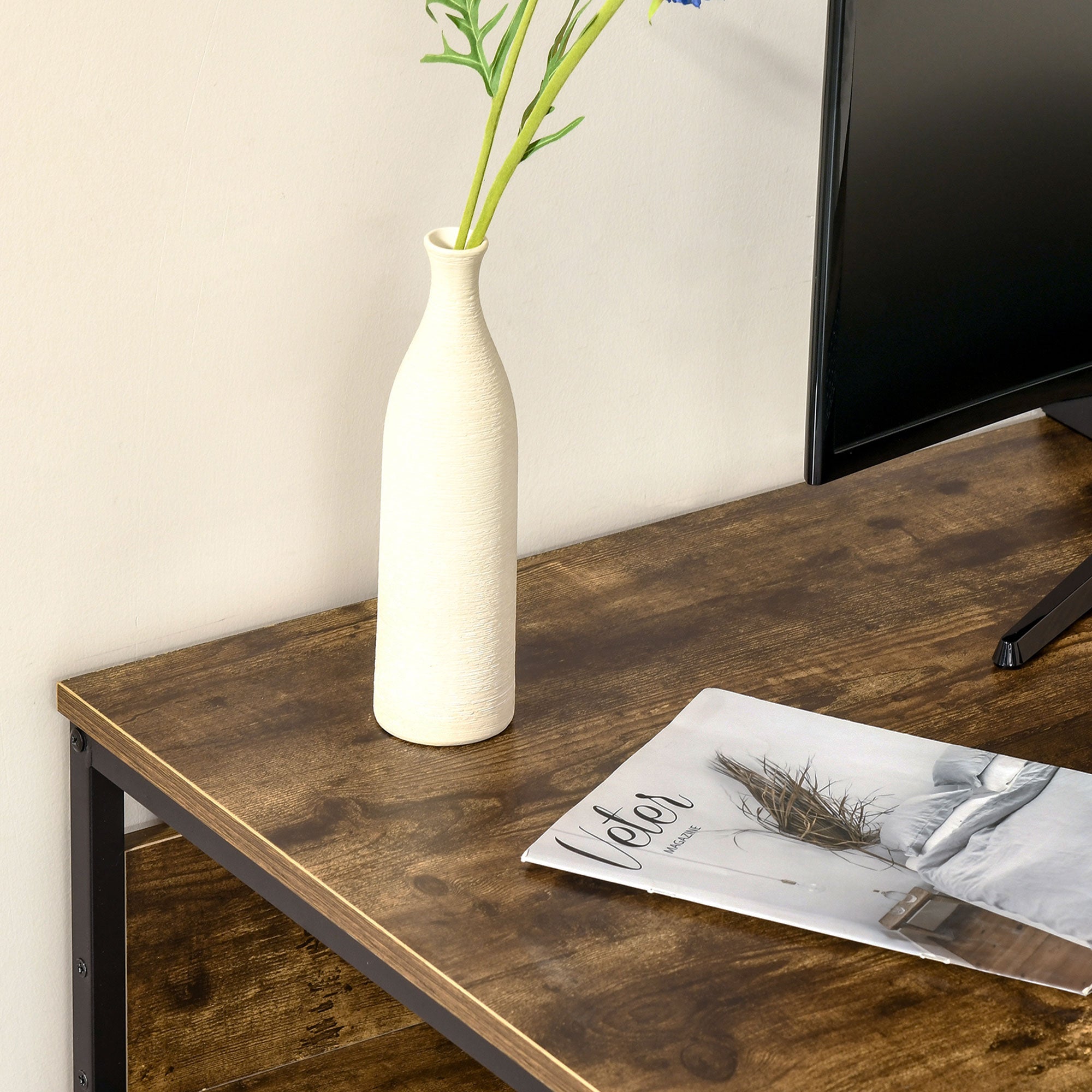 HOMCOM Computer Desk with Storage, 120 x 60cm Home Office Desk with 2 Shelves and Steel Frame, Writing Table for Living Room, Study, Rustic Brown - North Peak Garden Furniture