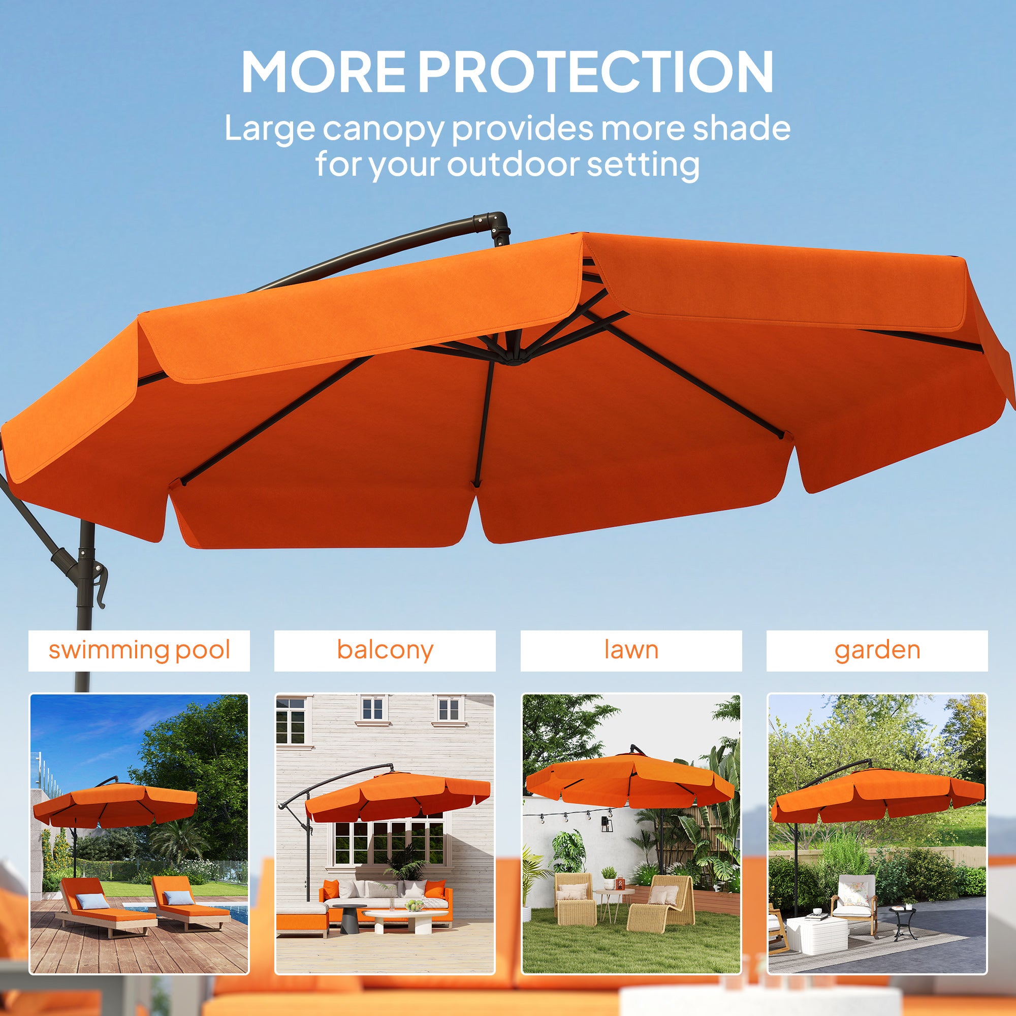 Outsunny 2.7m Garden Cantilever Banana Parasol - Orange - North Peak Garden Furniture