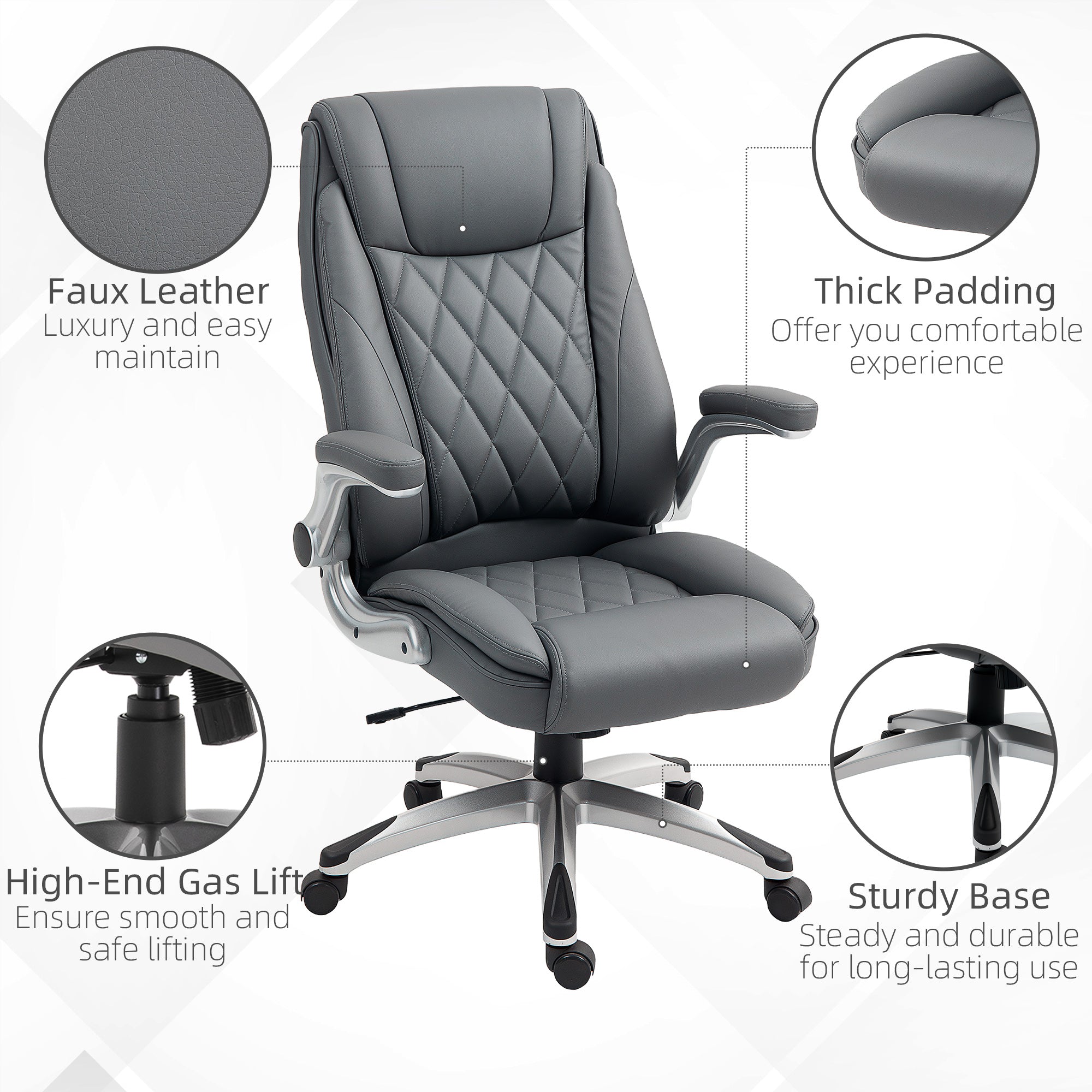 Vinsetto Faux Leather Executive Swivel Office Chair - Dark Grey - North Peak Garden Furniture