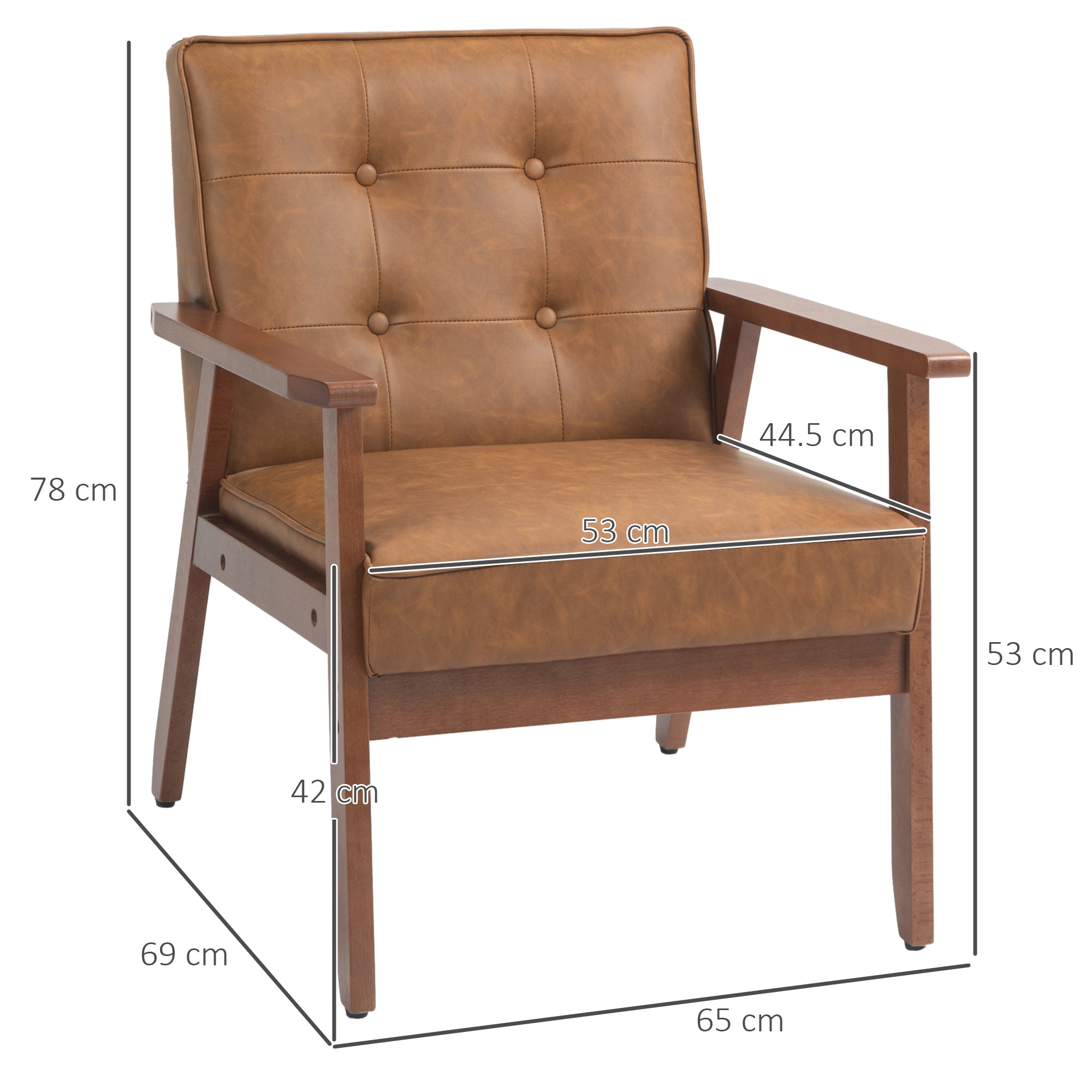 HOMCOM Retro-Style Accent Chair, with Faux Leather Seat - Brown