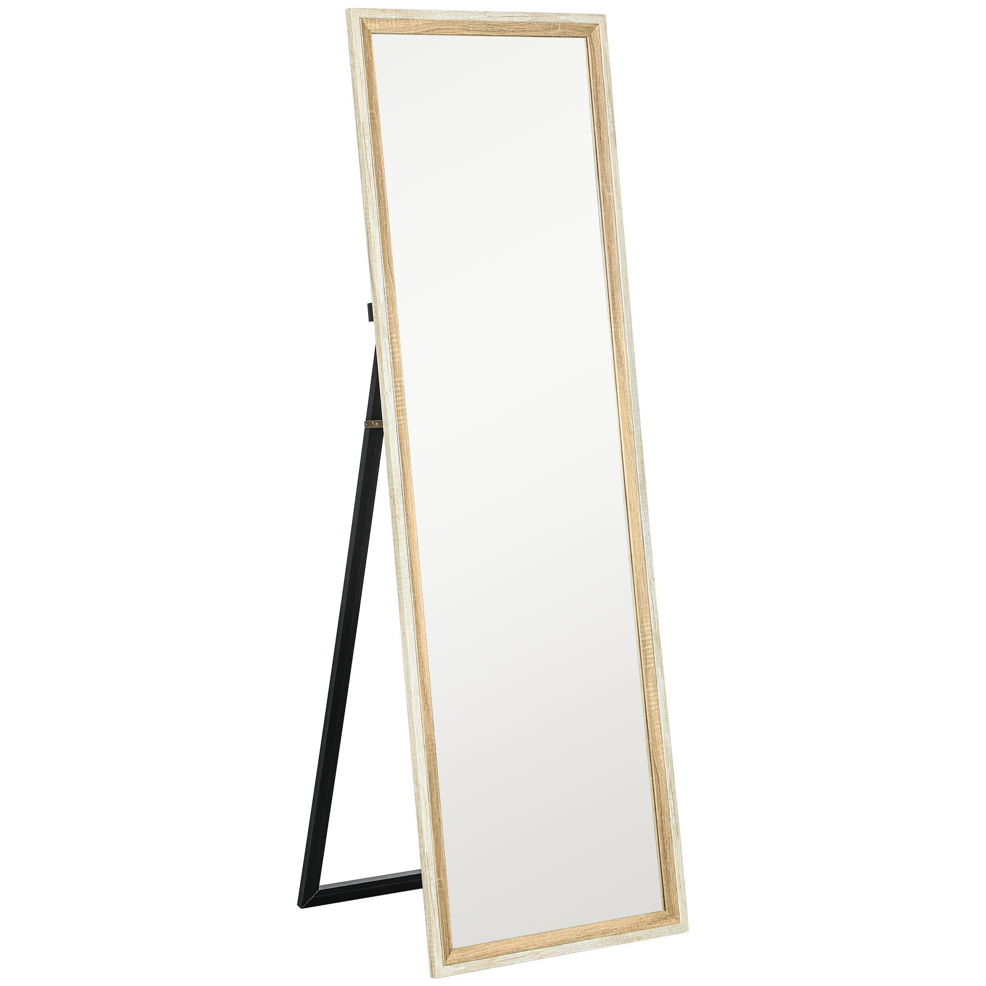 HOMCOM 162.6 cm Two-Tone Full Length Mirror - White/Oak-Tone - North Peak Garden Furniture