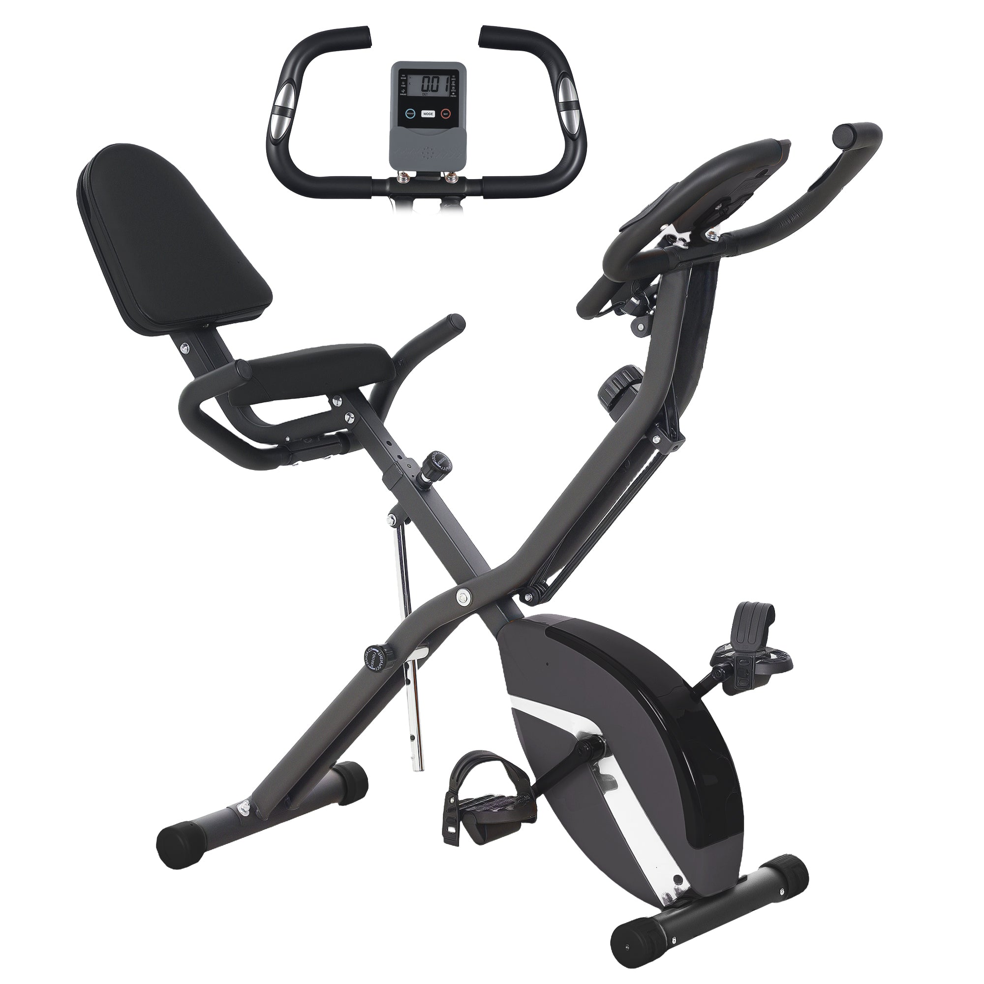 SPORTNOW 5-In-1 Folding Exercise Bike with Arm Workout Bands, Quiet 8-Level Magnetic Resistance Foldable Exercise Bike with LCD, Tablet Holder, Hand Pulse Sensor for Home Use Indoor Cycling, Black - North Peak Garden Furniture