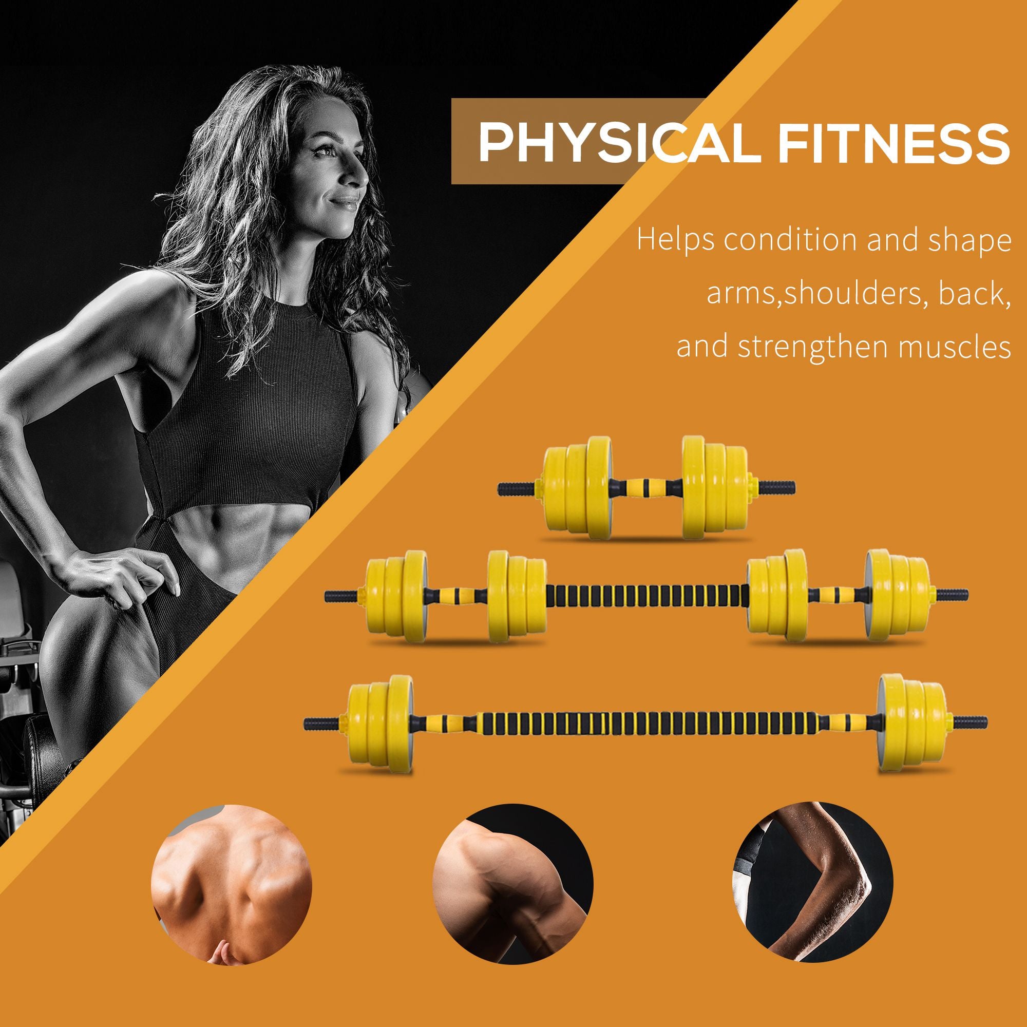 HOMCOM 20KG Dumbbell & Barbell Adjustable Set Plate Bar Clamp Rod Home Gym Sports Area Exercise Ergonomic - North Peak Garden Furniture