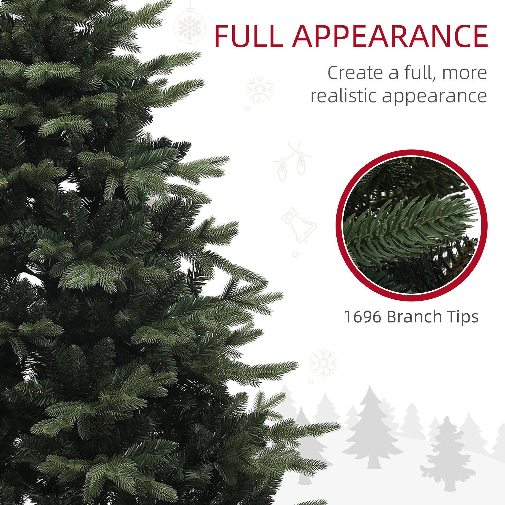 HOMCOM 6ft Artificial Spurce Christmas Tree with 1696 Branch Tips and Foldable Steel Base, Realistic Hinged Xmas Tree, Holiday Décor for Home Office, Green