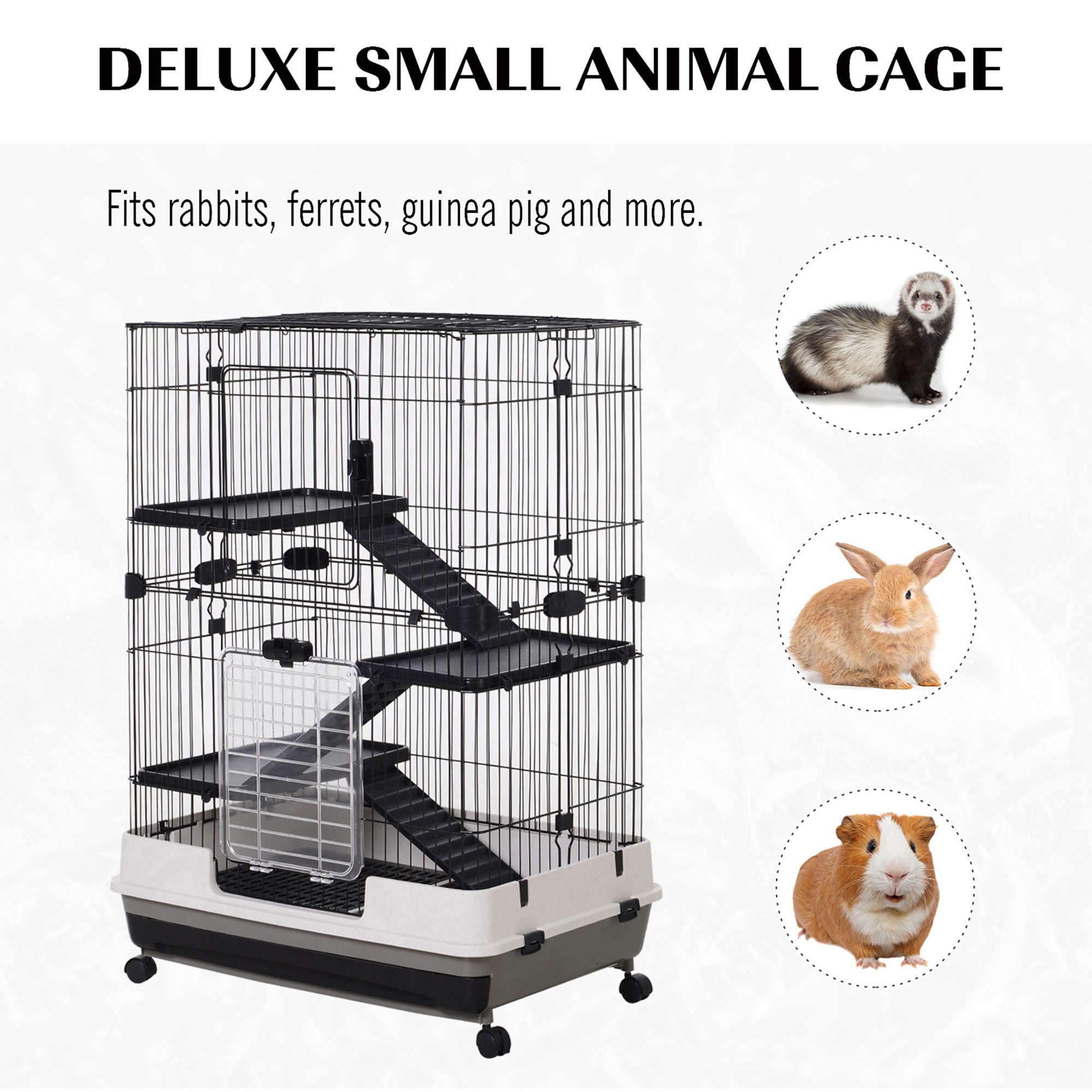 PawHut Metal Wire 3-Tier Small Guinea Pigs Hutches Rabbits Hutches Black/White