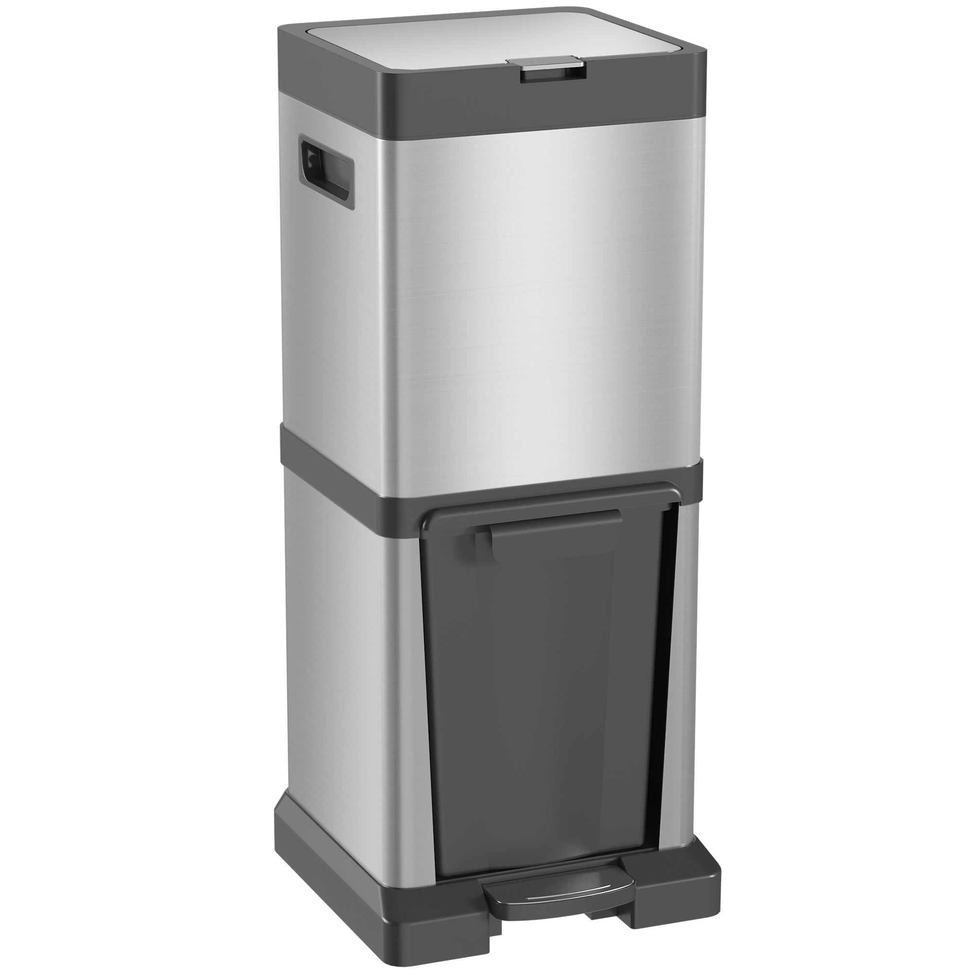 HOMCOM 34L Double Compartment Kitchen Bin, with Soft-Close Lid - North Peak Garden Furniture
