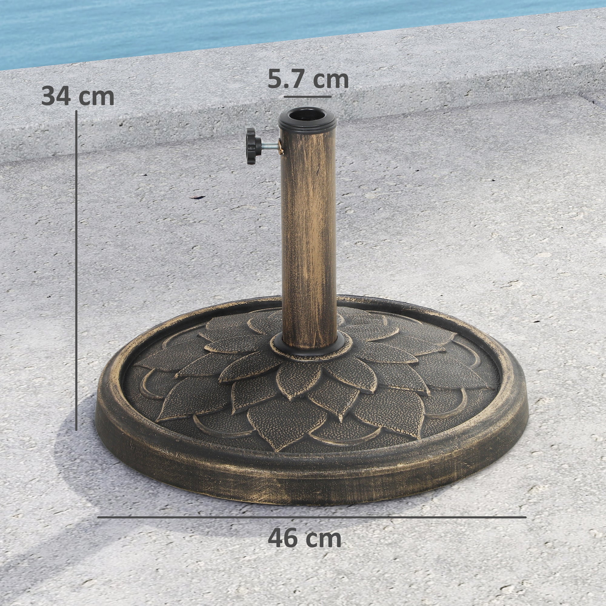 Outsunny 12kg Resin Garden Parasol Base, Round Umbrella Base, Heavy Duty Sun Umbrella Base for 32, 38, 48 mm Umbrella Poles for Deck Poolside, Bronze Tone - North Peak Garden Furniture