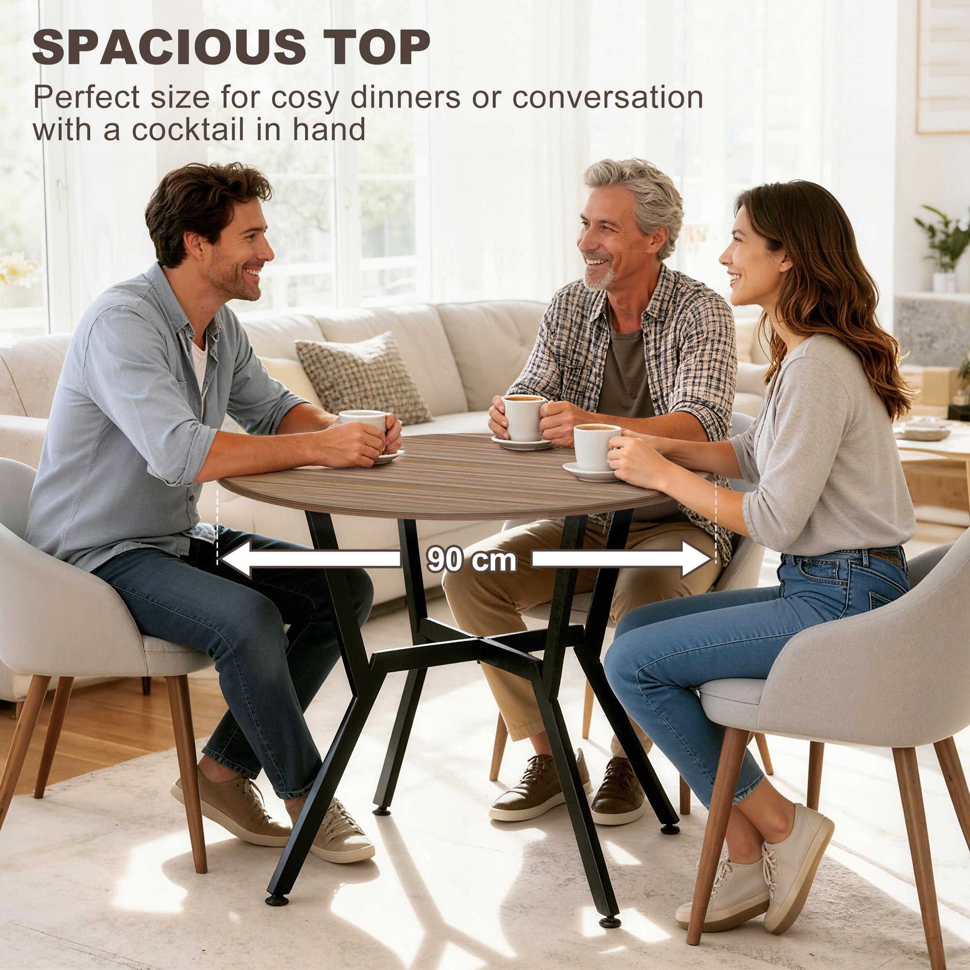 HOMCOM Dining Room Table with Black Legs Anti-slip Foot Pads for Living Room Dining Room 90 x 76 cm Brown