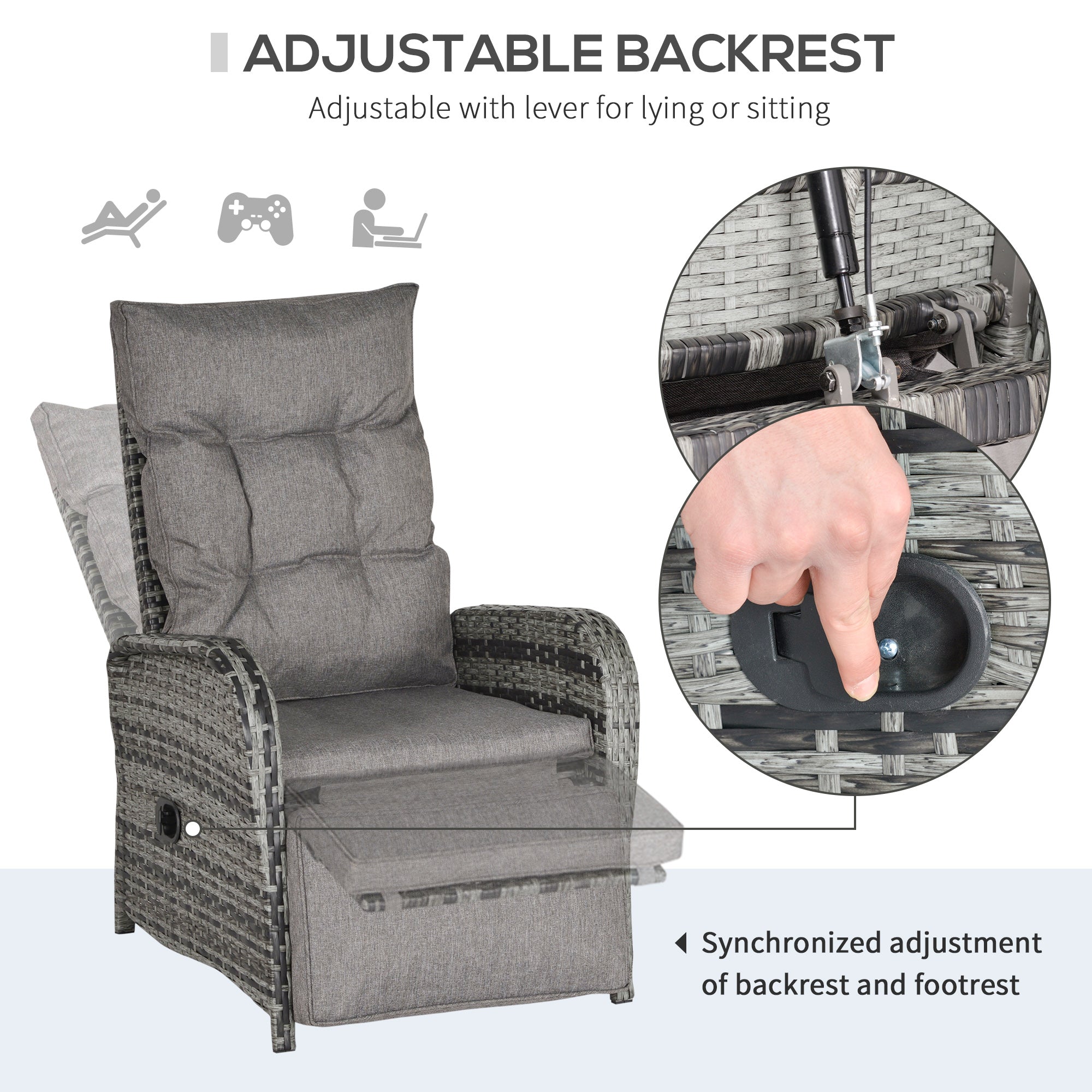 Outsunny 2 Seater Patio Rattan Wicker Chaise Lounge Sofa Set w/ Cushion for Patio Yard Porch - North Peak Garden Furniture