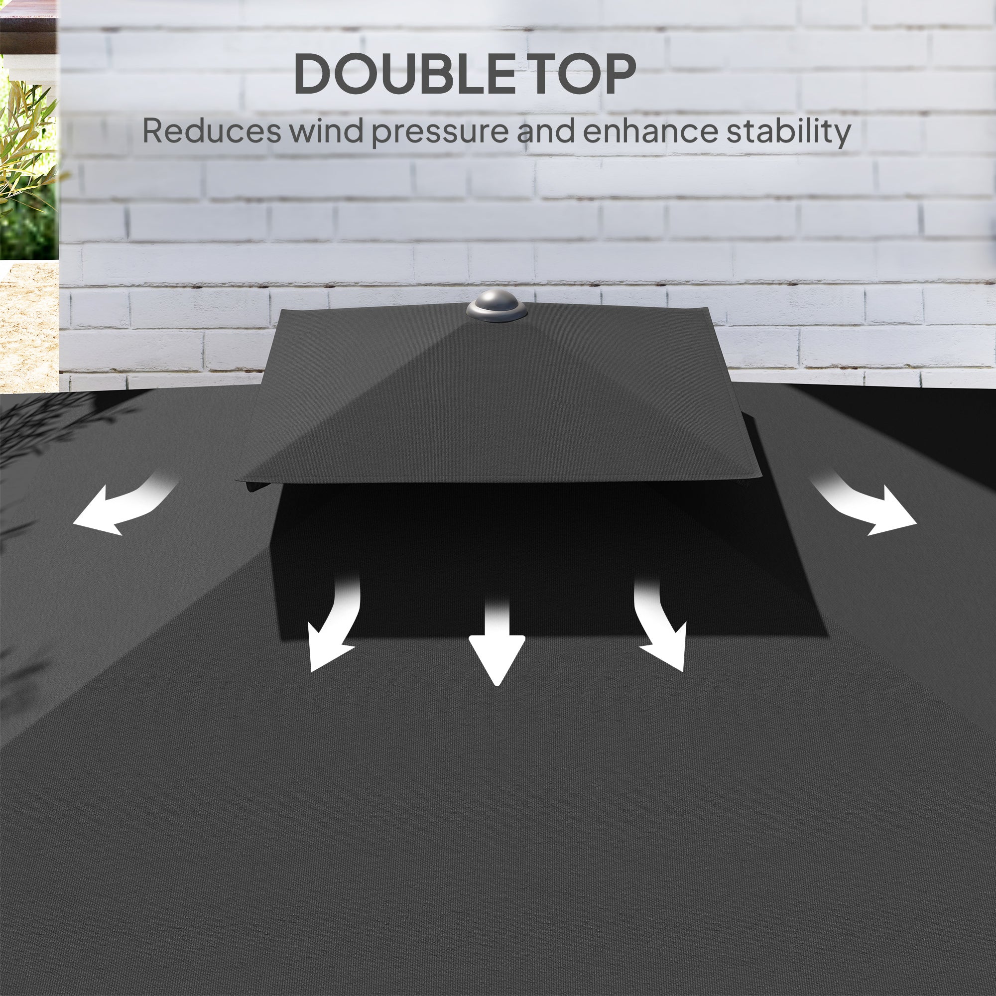 Outsunny 2.5m Cantilever Parasol with Easy Lever, Square Double Top Garden Parasol Umbrella with Ruffles and Cross Base, Overhanging Outdoor Sun Shades, Black - North Peak Garden Furniture
