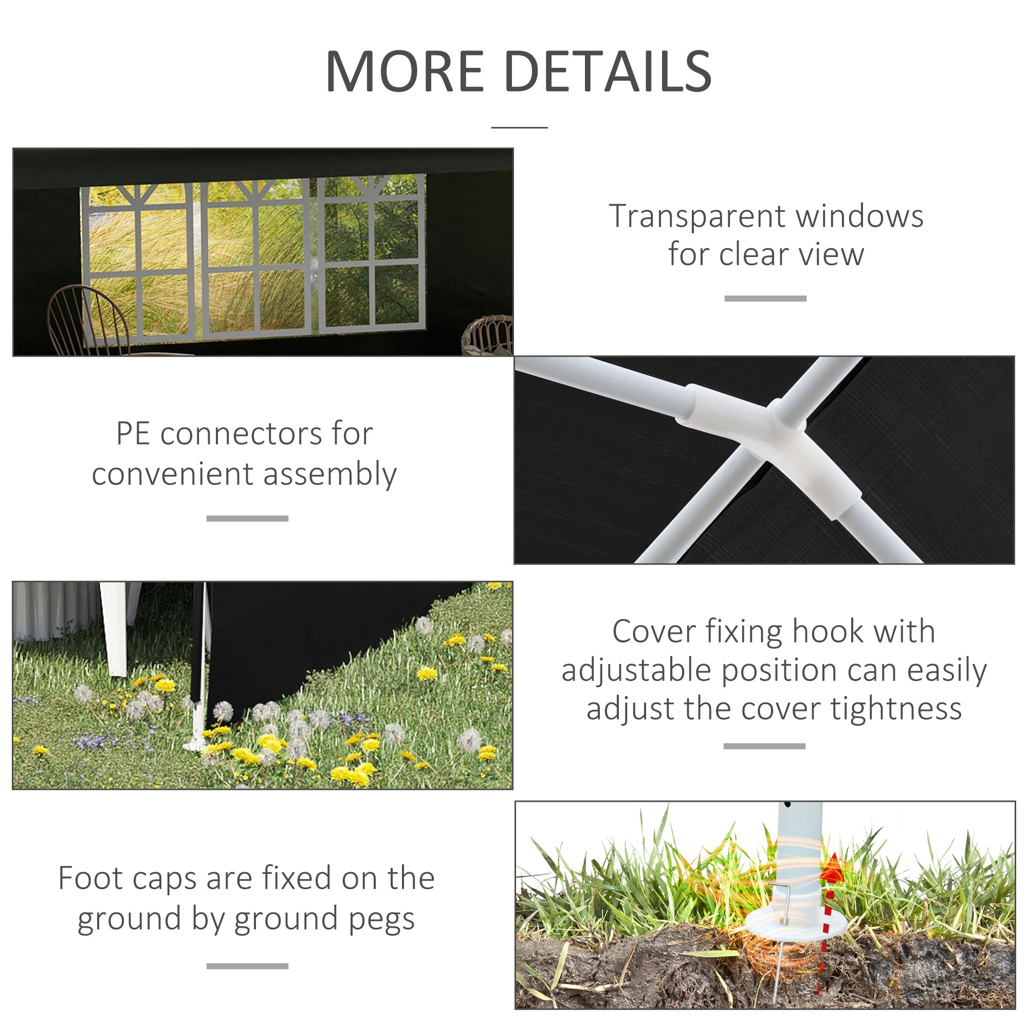 Outsunny 6 x 3 m Party Tent Gazebo Marquee Outdoor Patio Canopy Shelter with Windows and Side Panels Black - North Peak Garden Furniture