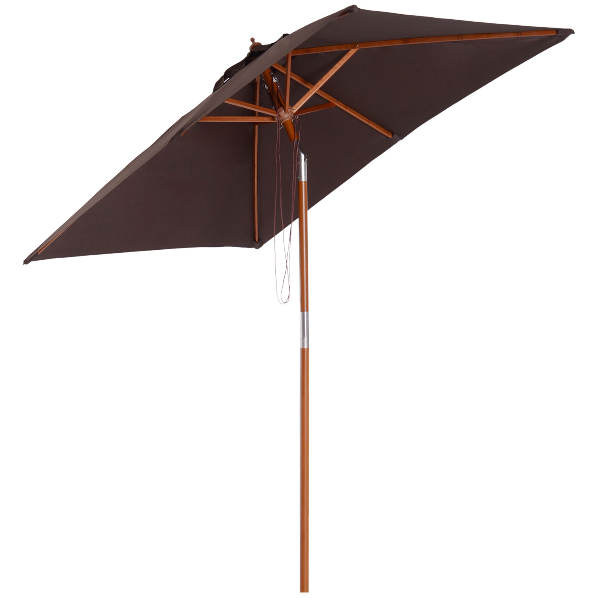 Outsunny 2m x 1.5m Garden Parasol Umbrella with Tilting Sunshade Canopy, Outdoor Market Table Umbrella with Wood and Bamboo Frame, Coffee - North Peak Garden Furniture