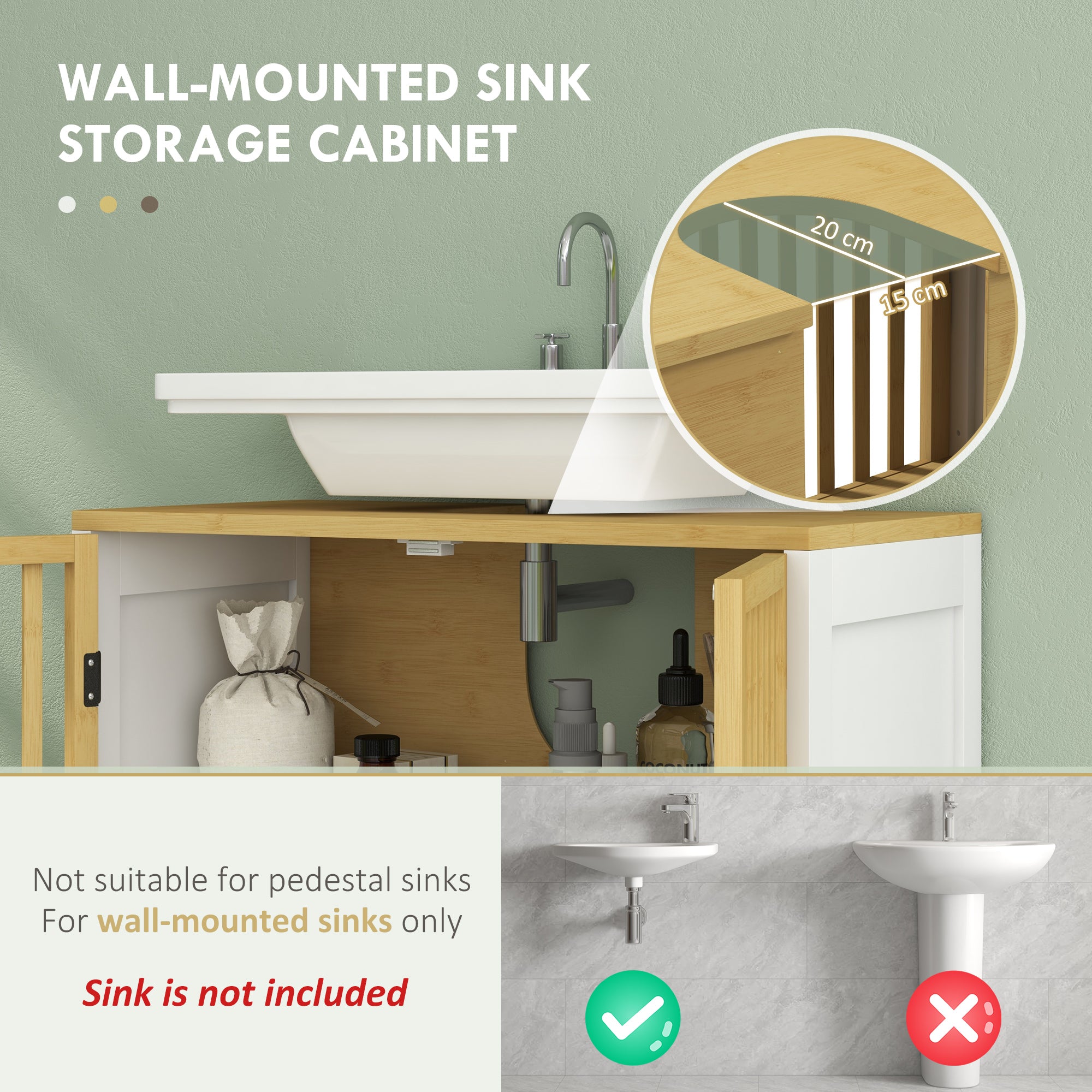 HOMCOM Bamboo-Blend Retro Cut-Out Under Sink Cabinet - North Peak Garden Furniture