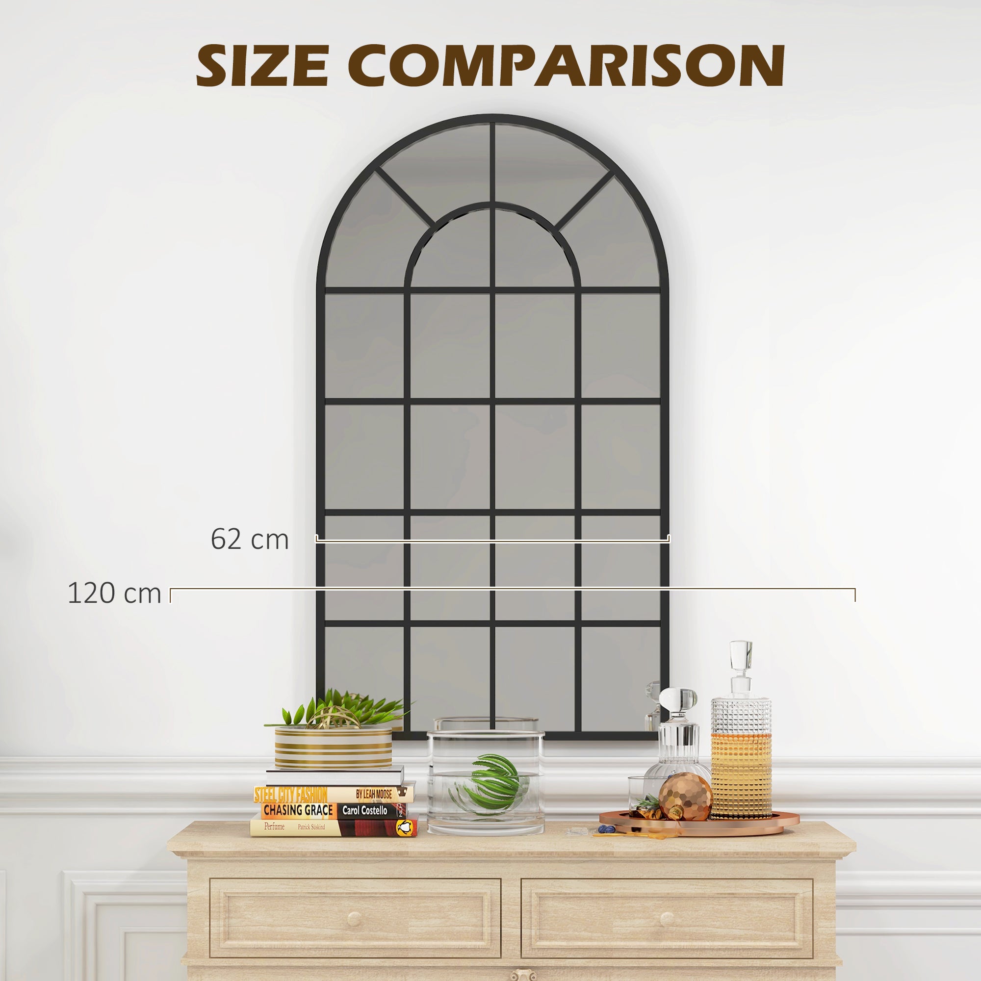 HOMCOM 110 x 62 cm Arched Decorative Wall Mirror for Bedroom Living Room, Modern Window Bathroom Mirror for Home Decor - North Peak Garden Furniture