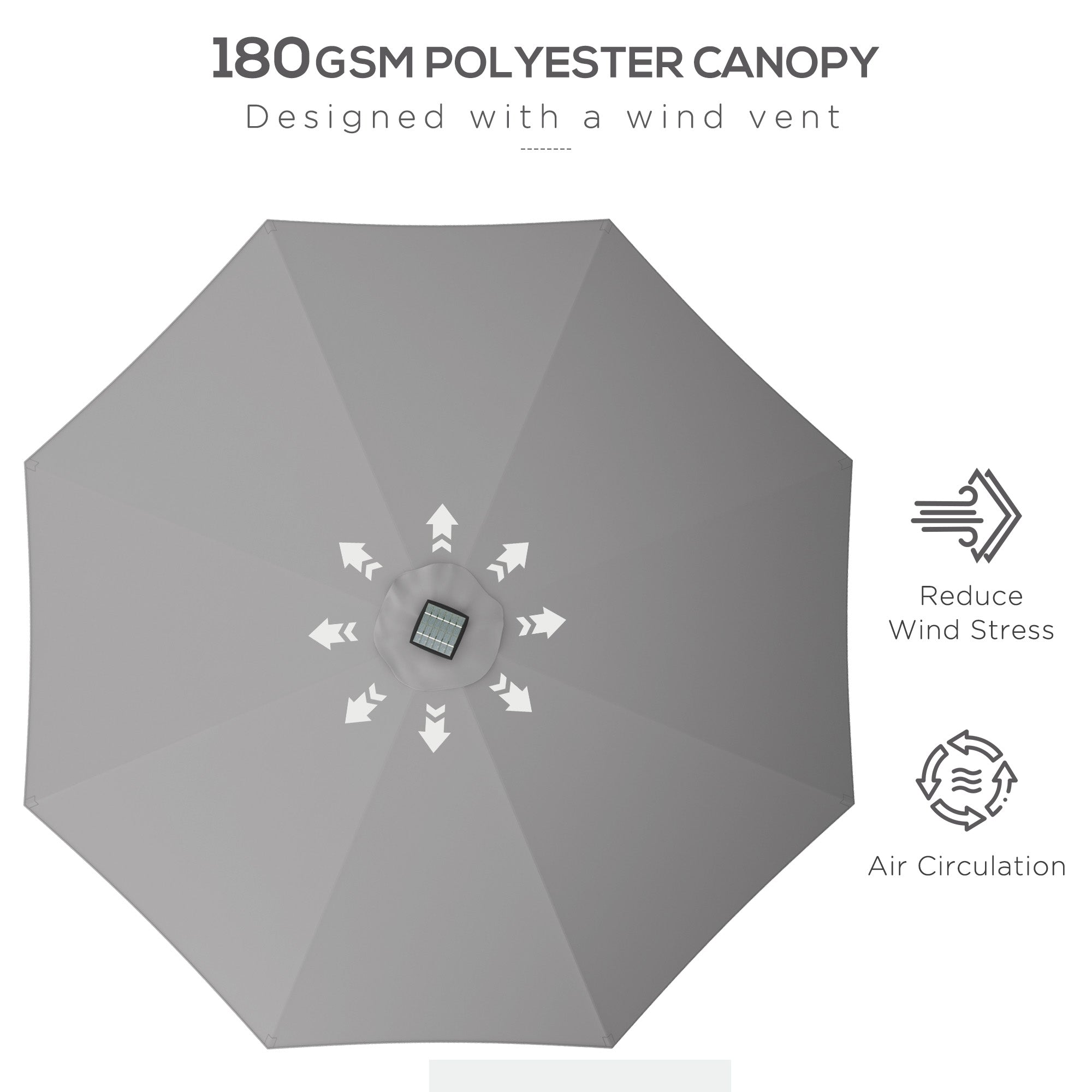 Outsunny 2.65m Garden Parasol, with LED Lights - Light Grey - North Peak Garden Furniture