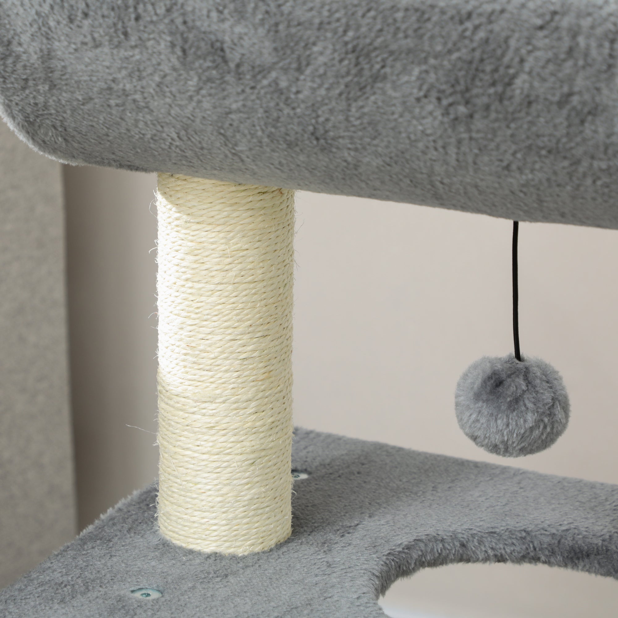 PawHut Cat Tree Tower, with Scratching Posts, Pad, Bed, Perch, Toy Ball - Light Grey - North Peak Garden Furniture