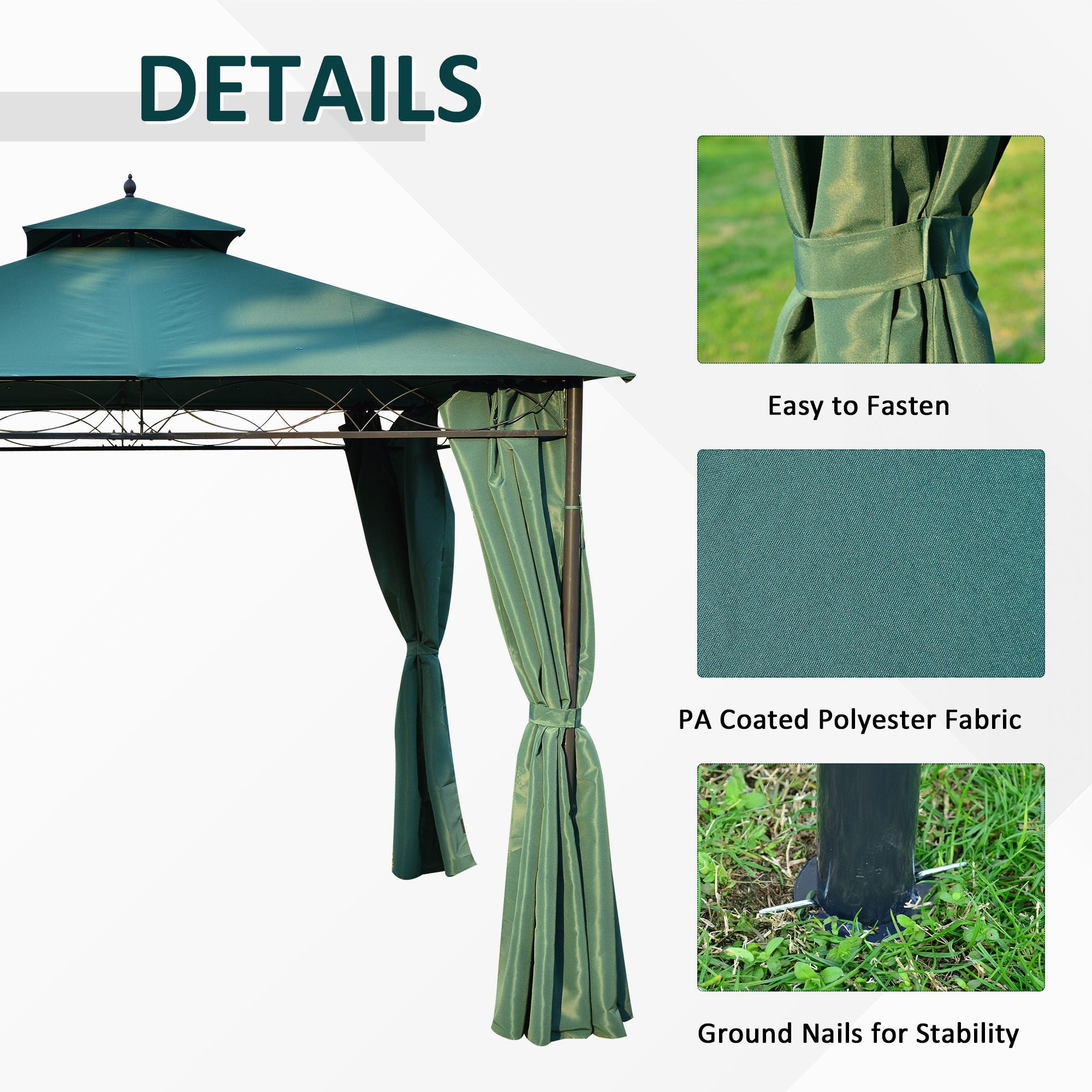 Outsunny 3(m) x 3(m) Metal Garden Gazebo Marquee Party Tent Patio Canopy Pavilion + Sidewalls - Green - North Peak Garden Furniture