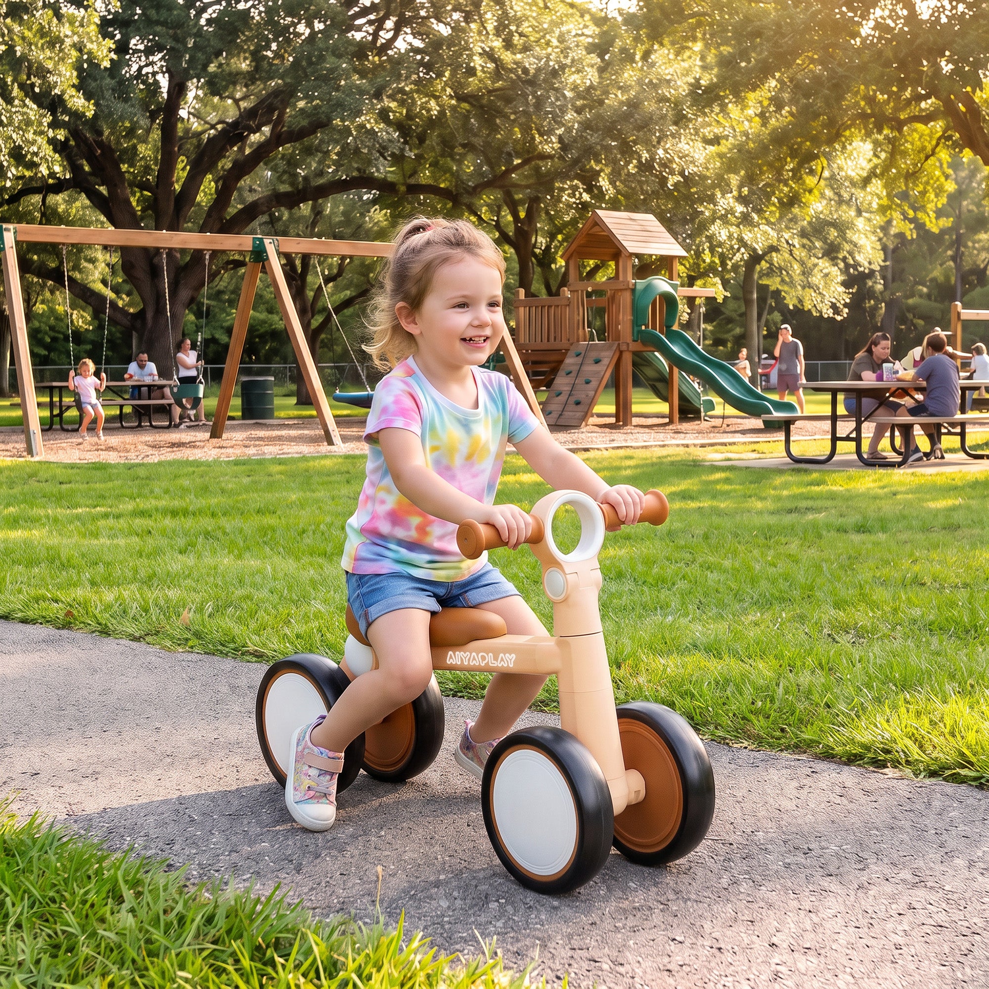 AIYAPLAY Balance Bike, Lightweight Baby Balance Bike with Foldable Design, Adjustable Seat, No Pedal for 1–2 Years, Pink