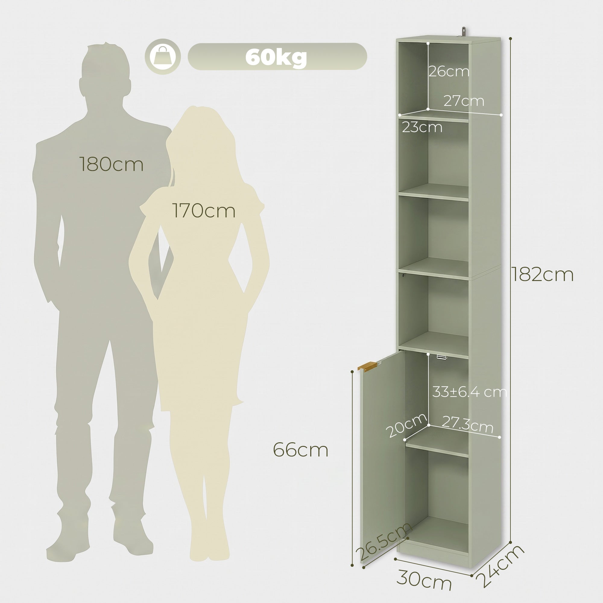 HOMCOM Bookcase Adjustable Shelf Bookshelf Anti-Tip Hardware 6-Tier Storage Cabinet Light Green