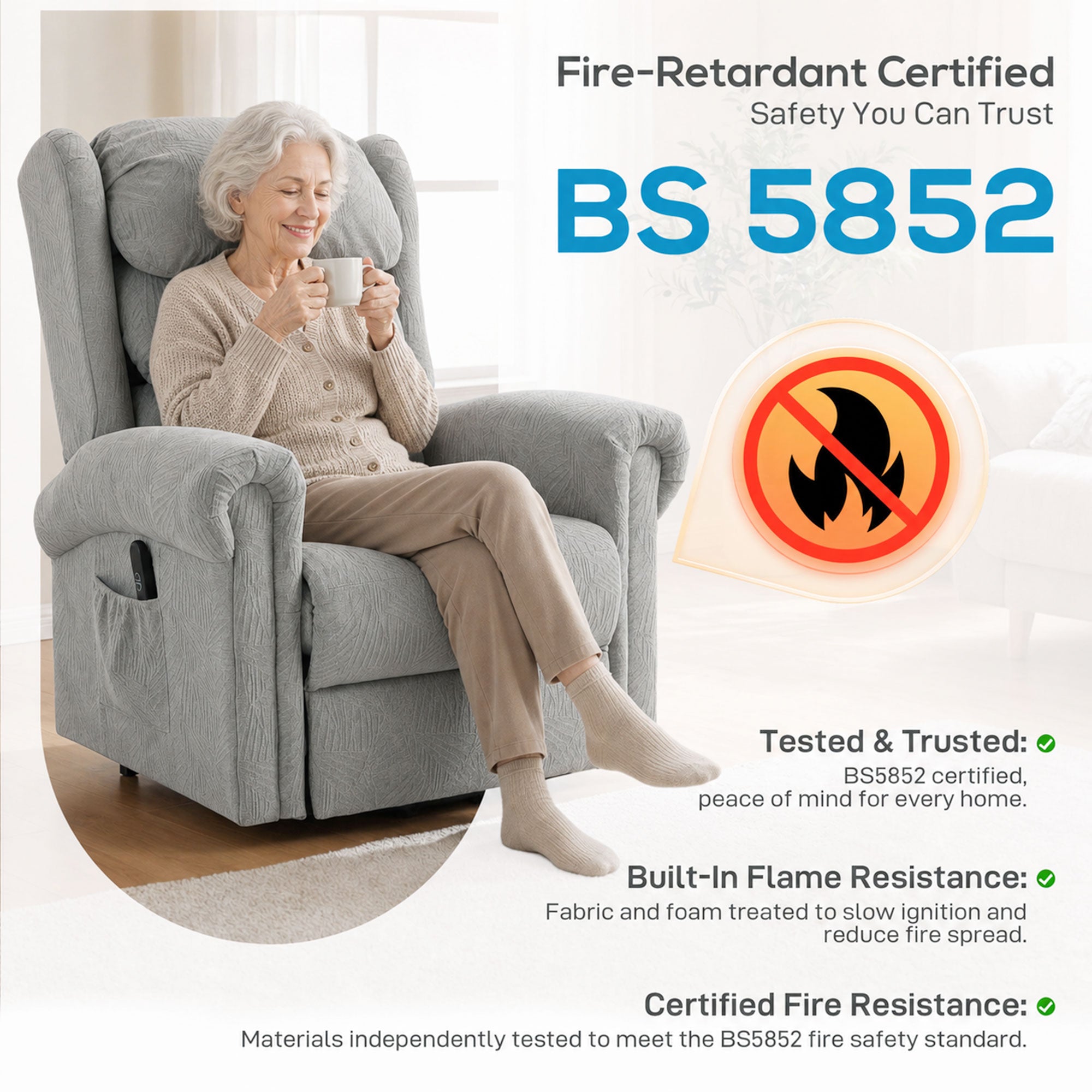 HOMCOM Velvet-Feel Electric Riser Recliner Chair - Grey