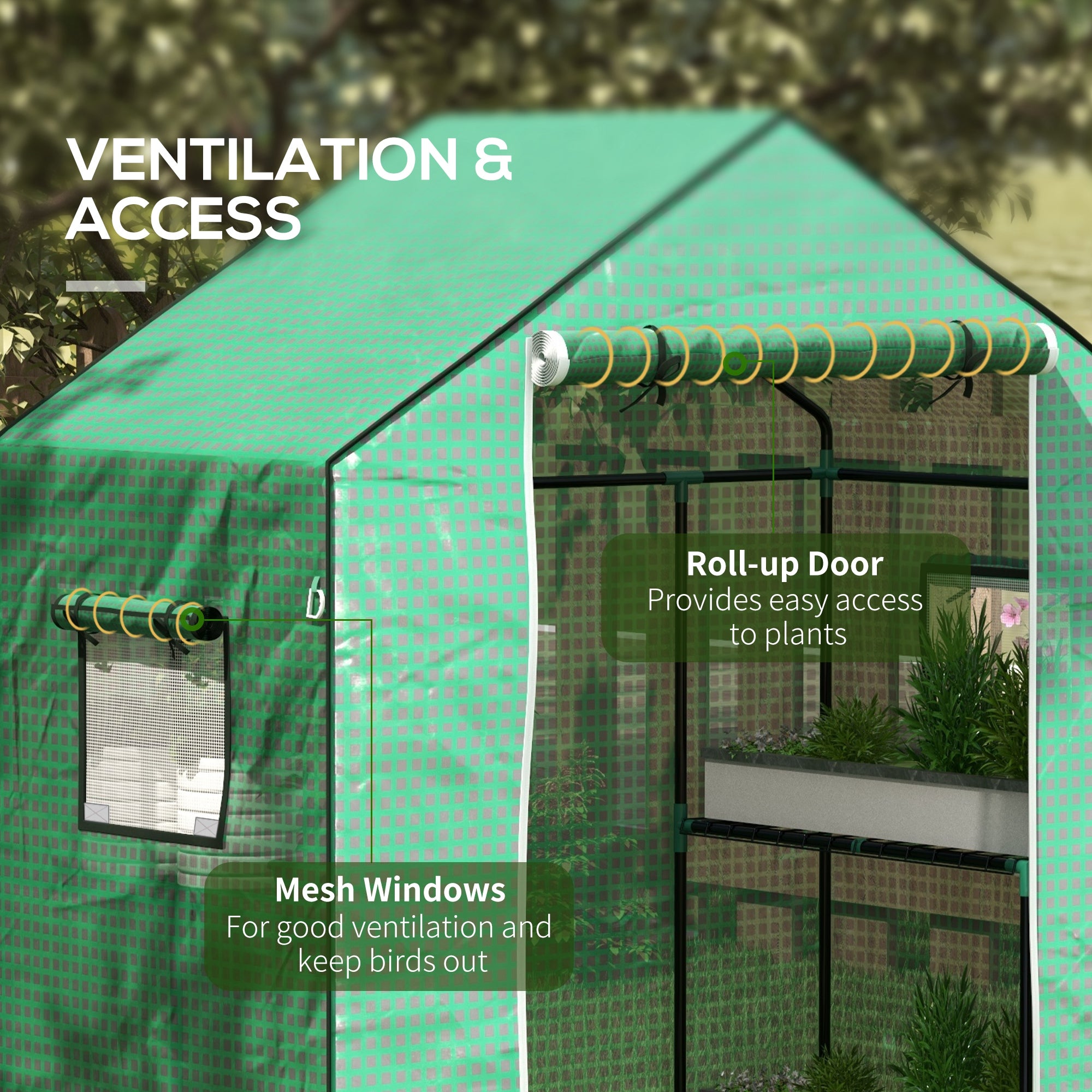 Outsunny Greenhouse Cover Replacement Walk-in PE Hot House Cover with Roll-up Door and Windows, 140 x 73 x 190cm, Green - North Peak Garden Furniture