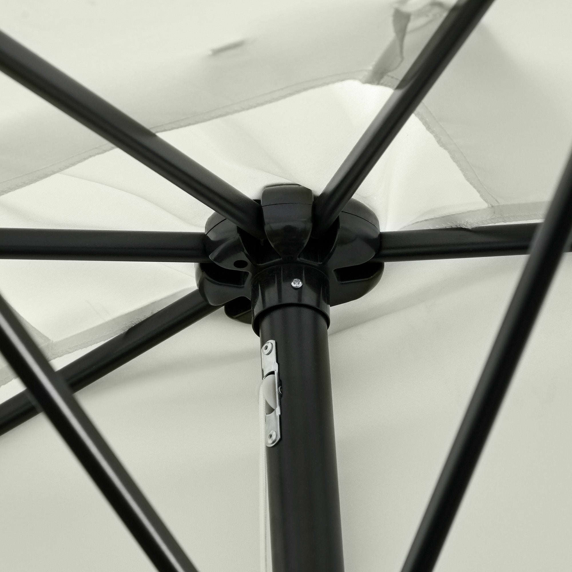 Outsunny 2.3m Half Parasol Semi Round Umbrella Patio Metal Frame Crank Handle for Balcony-- NO BASE INCLUDED, Off-White - North Peak Garden Furniture
