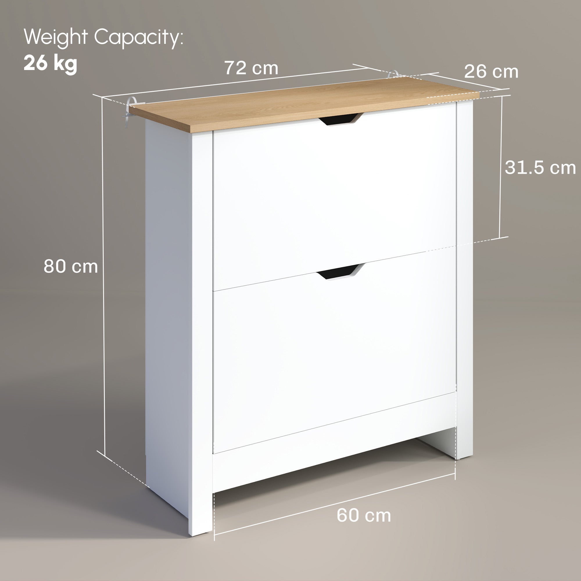 HOMCOM Slim Shoe Cabinet, Narrow Shoe Cupboard with 2 Flip Drawers, Adjustable Shelves for 12 Pairs of Shoes, High Gloss White