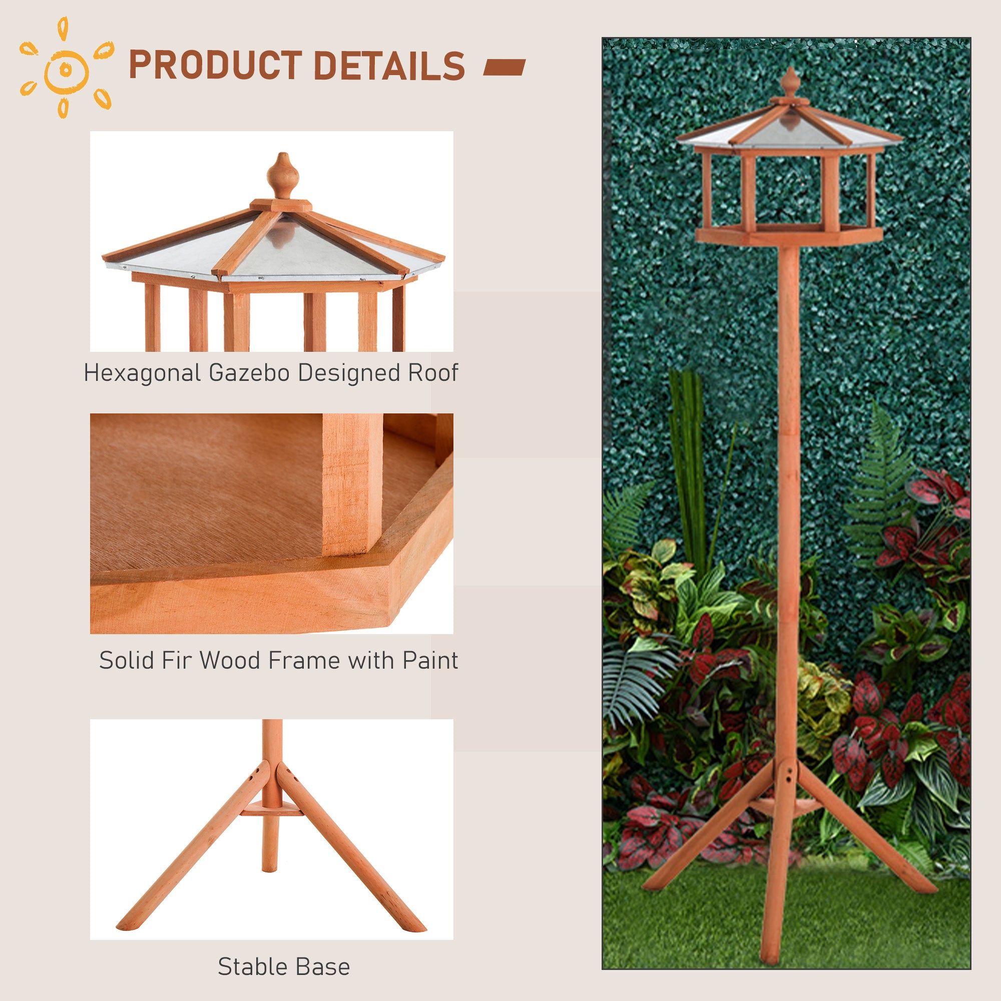 PawHut Portable Wooden Bird Feeder Station with Stand for Outdoor Use, Ideal for Garden, Patio, or Balcony