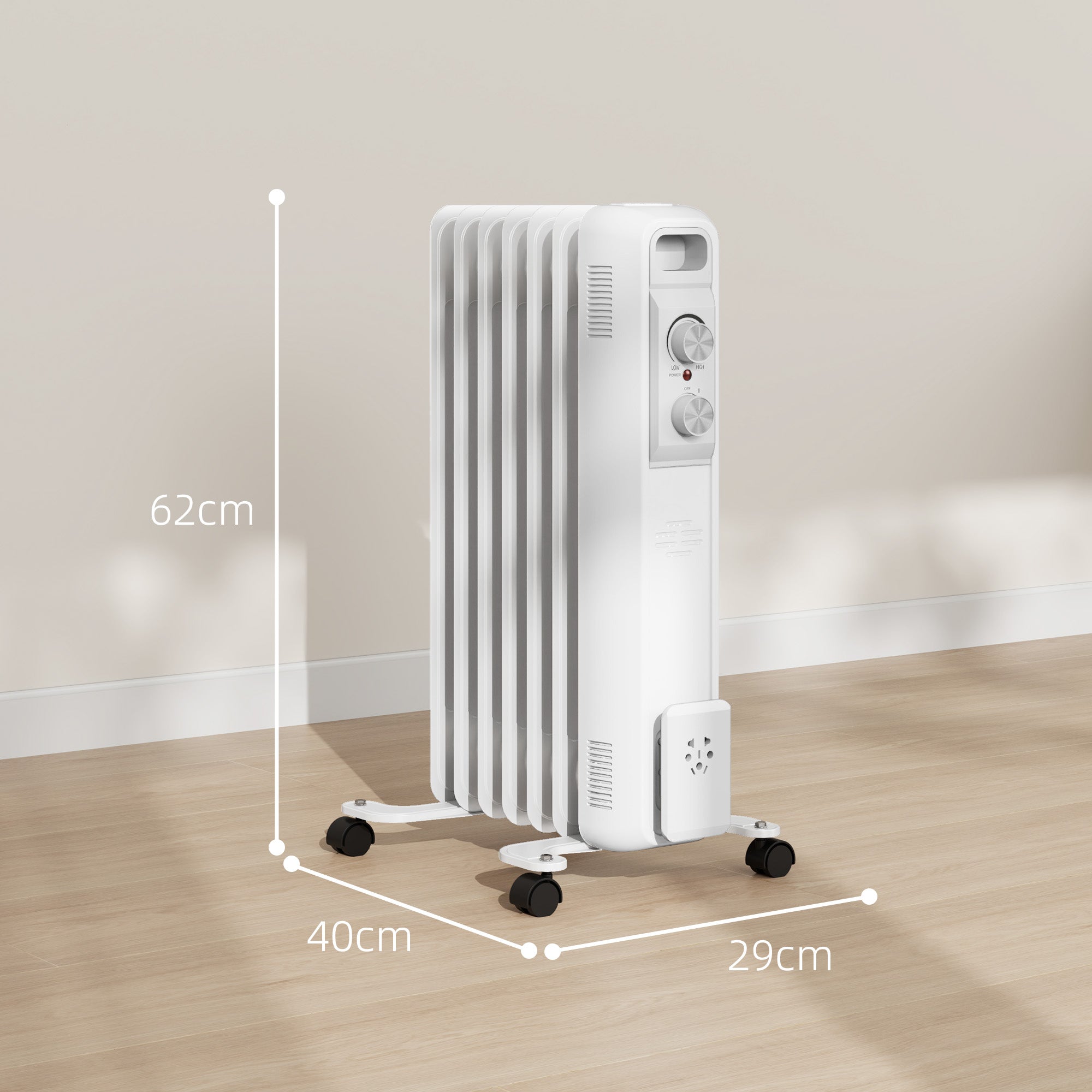 HOMCOM 1.5kW Nine Fin Oil-Filled Radiator - White - North Peak Garden Furniture