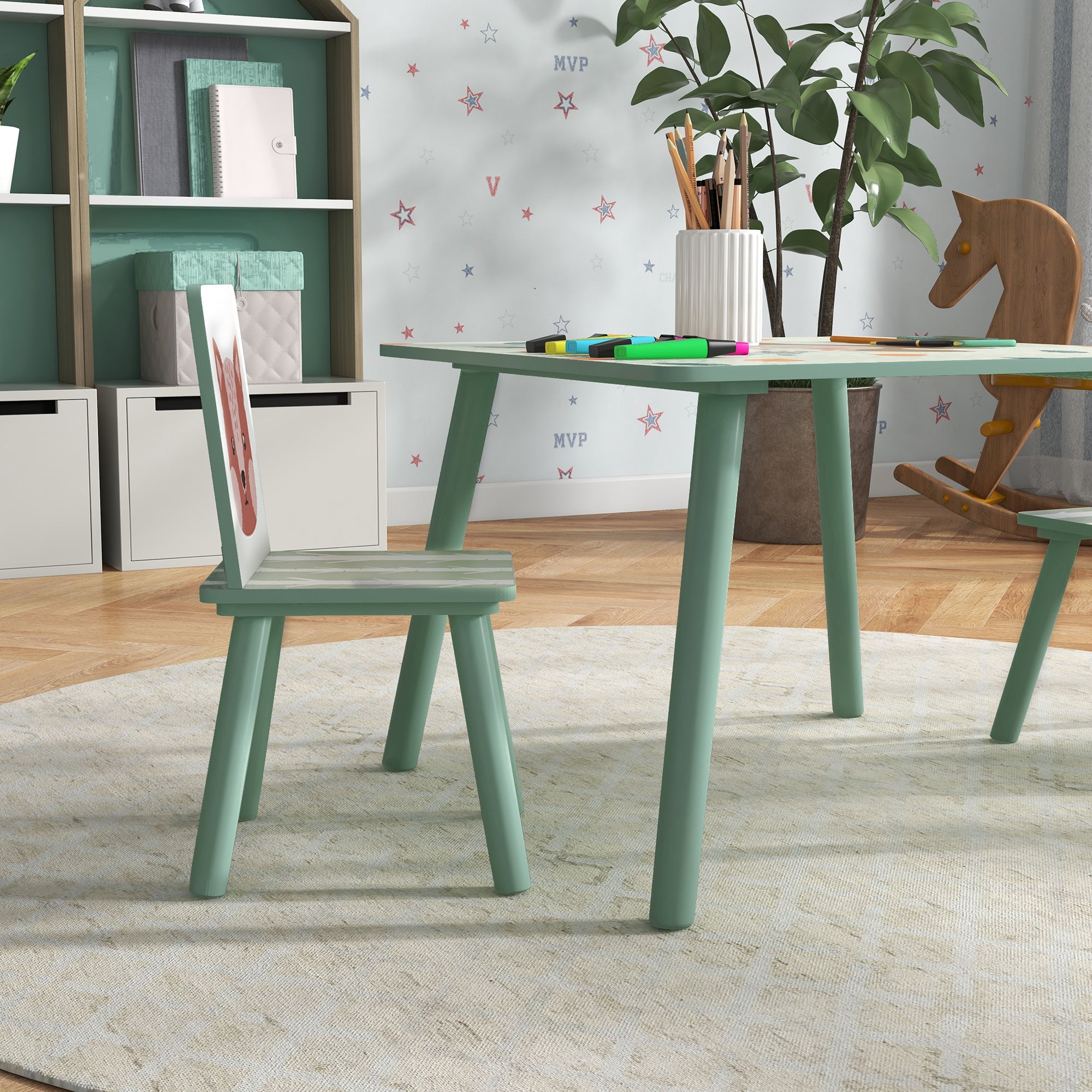 ZONEKIZ Kids and Table Chairs, Children Desk with Two Chairs, Toddler Furniture Set, for Ages 3-6 Years - Green - North Peak Garden Furniture
