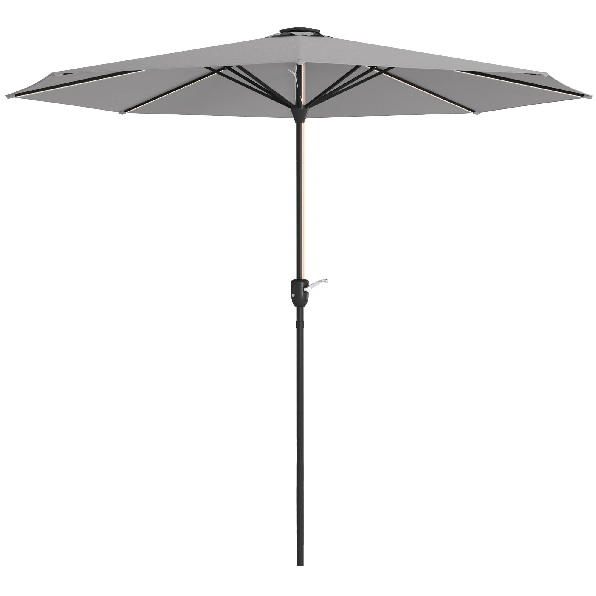 Outsunny 2.65m Garden Parasol, with LED Lights - Light Grey - North Peak Garden Furniture