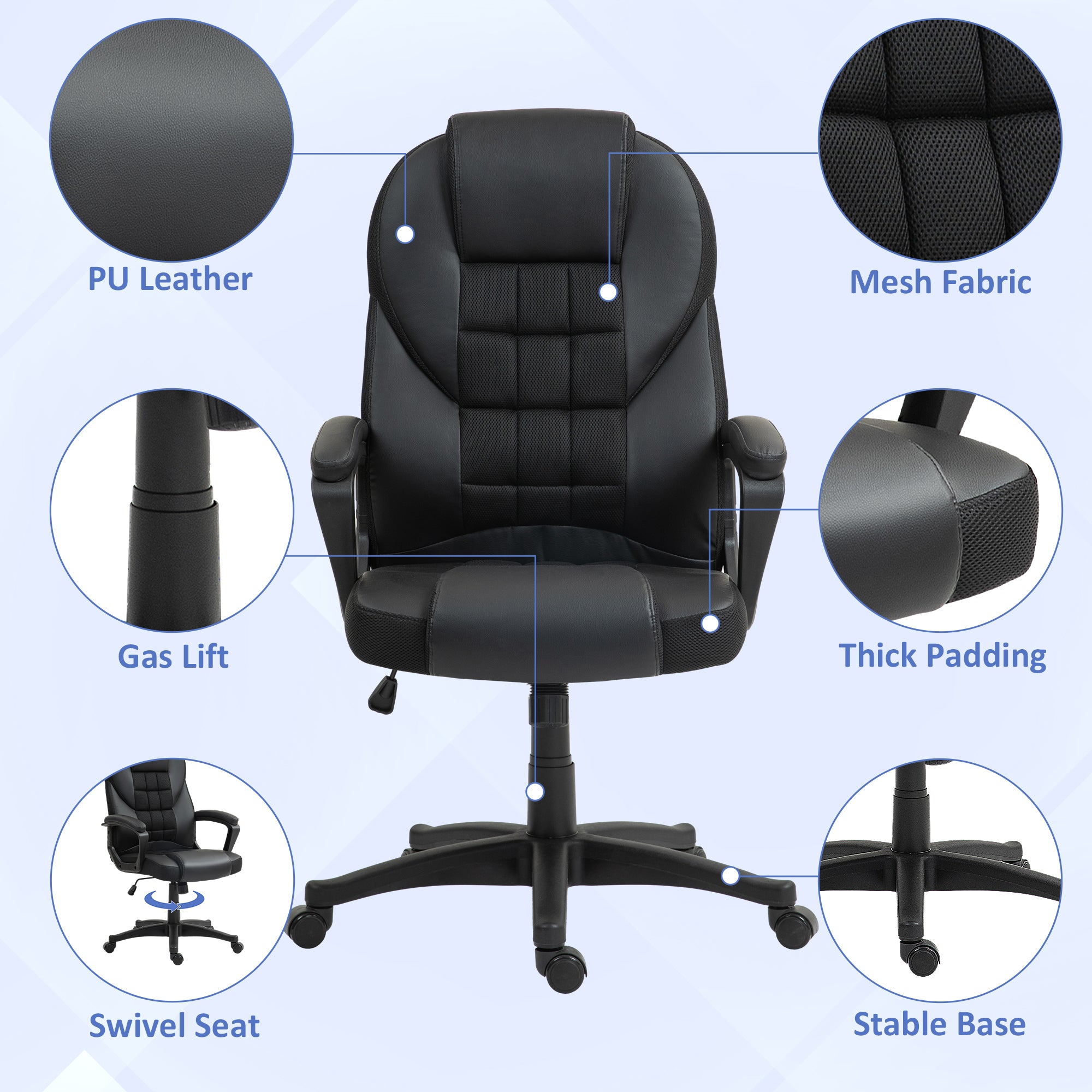 HOMCOM Faux Leather Office Chair - Black - North Peak Garden Furniture