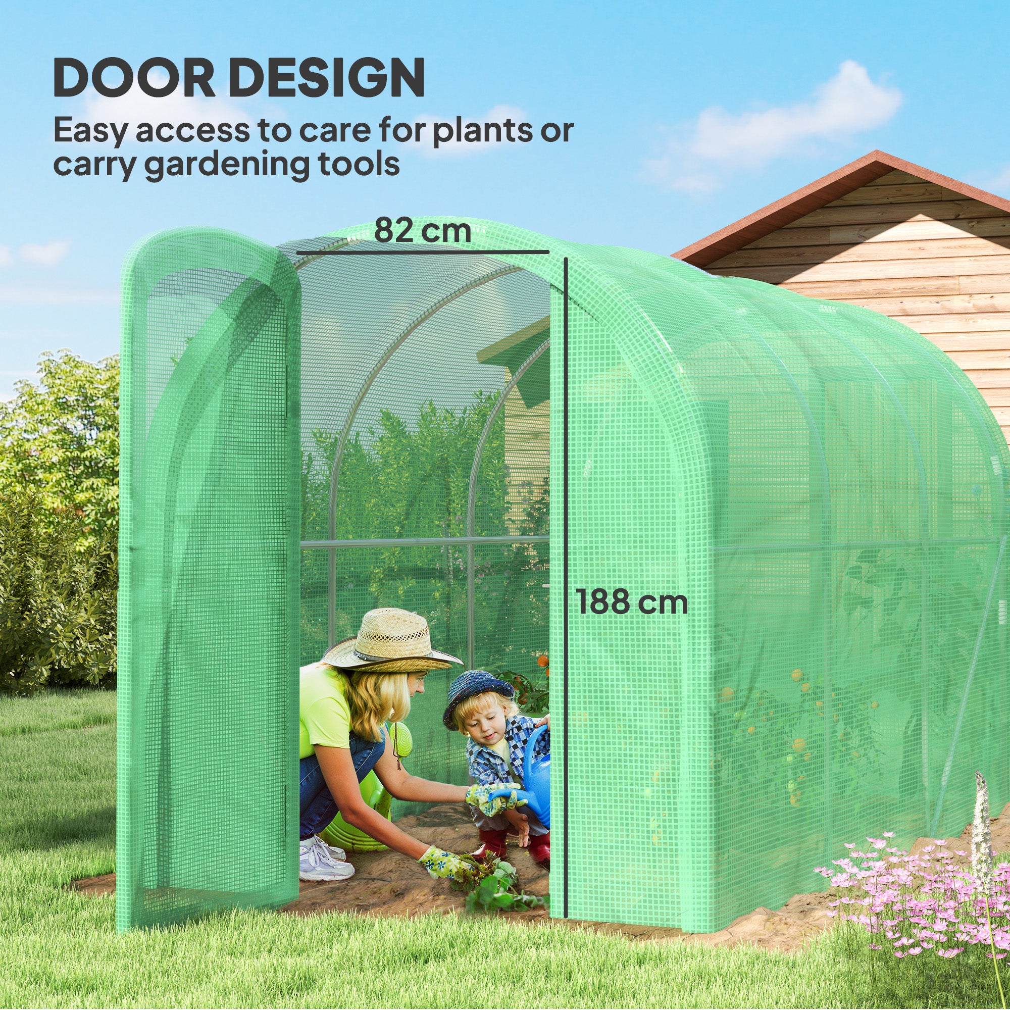 Outsunny 3 x 2 x 2m Polytunnel Greenhouse with Hinged Door, Walk-in Grow House Tent with PE Cover and Galvanised Steel Frame, Green