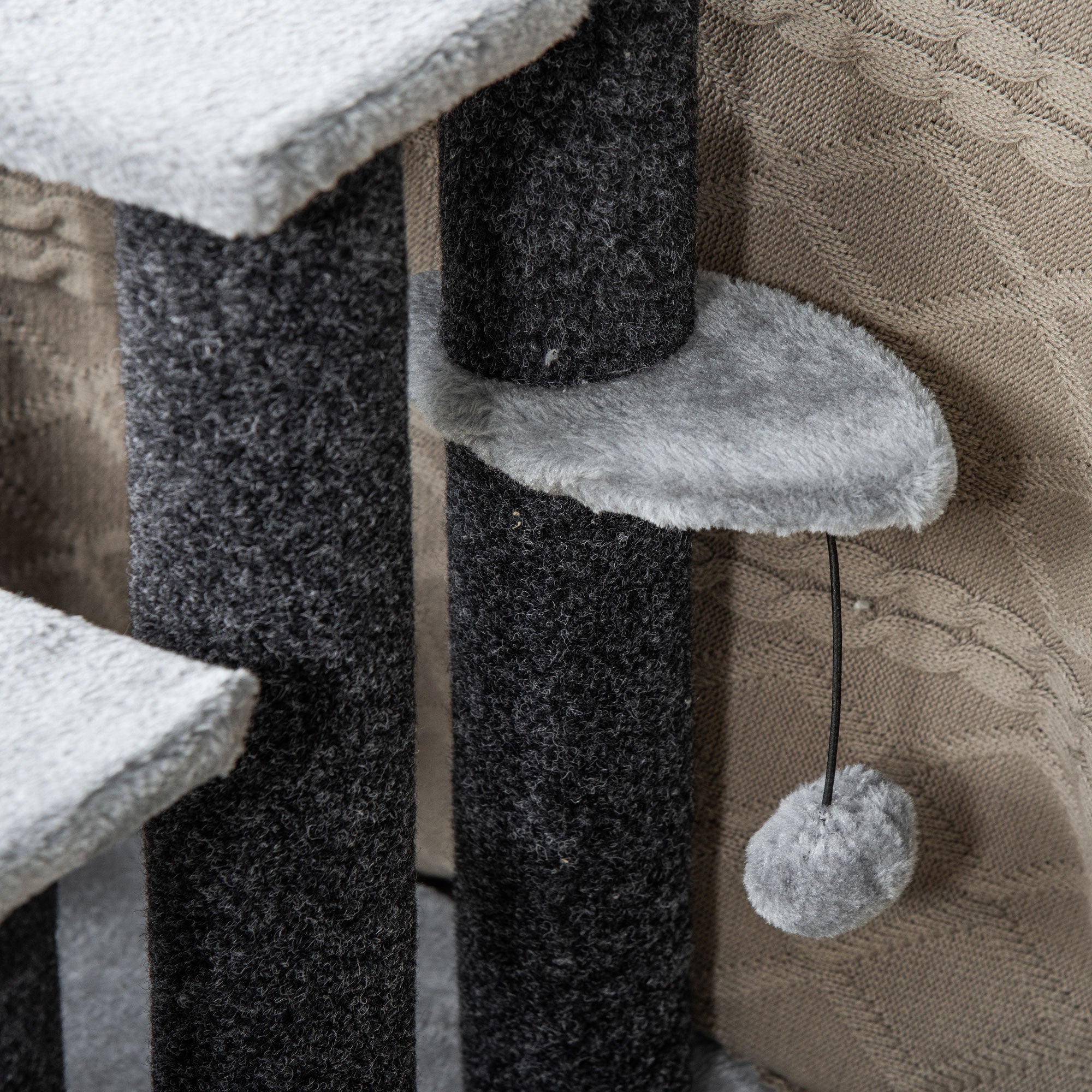 PawHut 4-step Pet Stairs with Scratching Posts, Platforms, Toy Ball, Grey - North Peak Garden Furniture