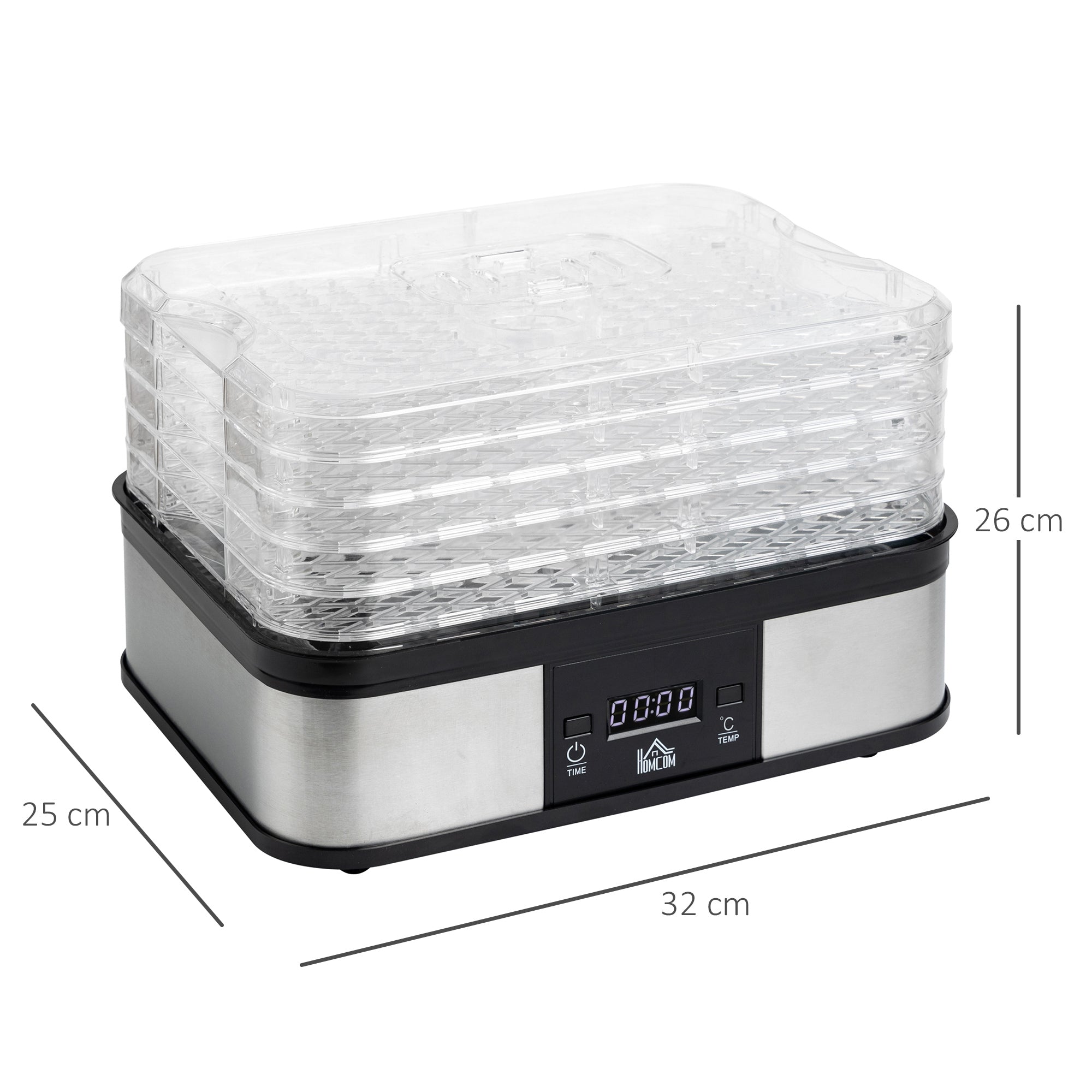 HOMCOM 5 Tier Food Dehydrator, 245W Stainless Steel Food Dryer Machine with Adjustable Temperature, Timer and LCD Display for Drying Fruit, Meat, Vegetable, Jerky and Pet Treat, Black - North Peak Garden Furniture