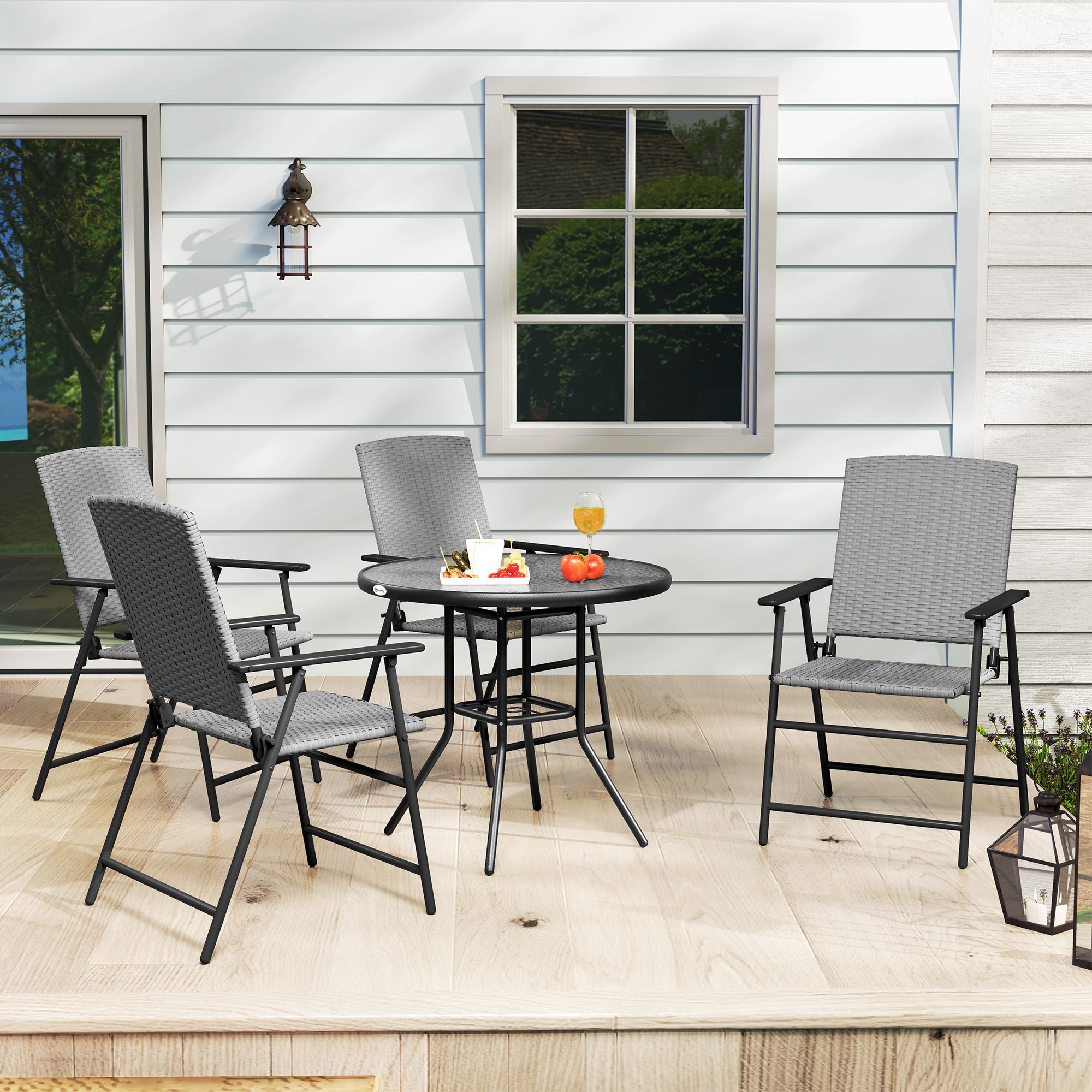 Outsunny Set of Four Folding Rattan Seat Chairs - Grey - North Peak Garden Furniture