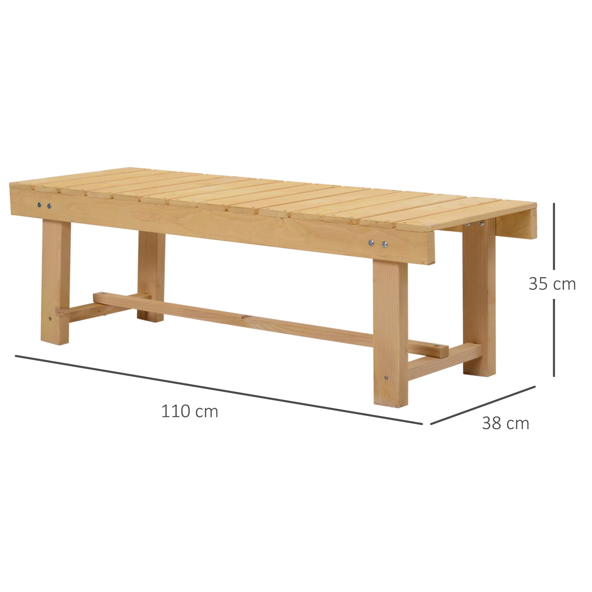 Outsunny 3 Pieces 2-seater Outdoor Indoor Garden Wooden Bench Fir Patio Loveseat, 110L x 38W x 35Hcm, Natural - North Peak Garden Furniture