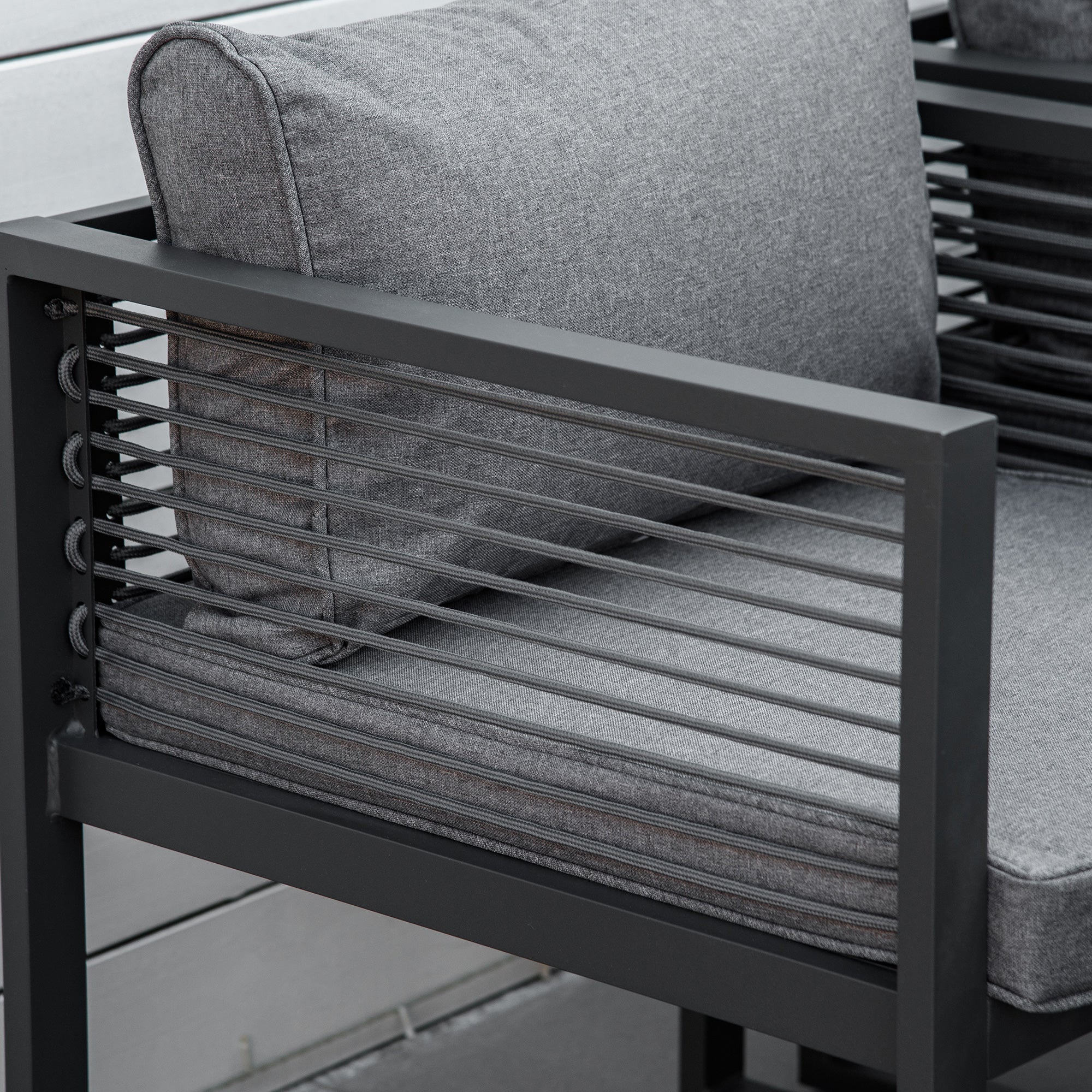 Outsunny Nine-Piece Aluminium Garden Set, with Glass-Top Table - Grey - North Peak Garden Furniture